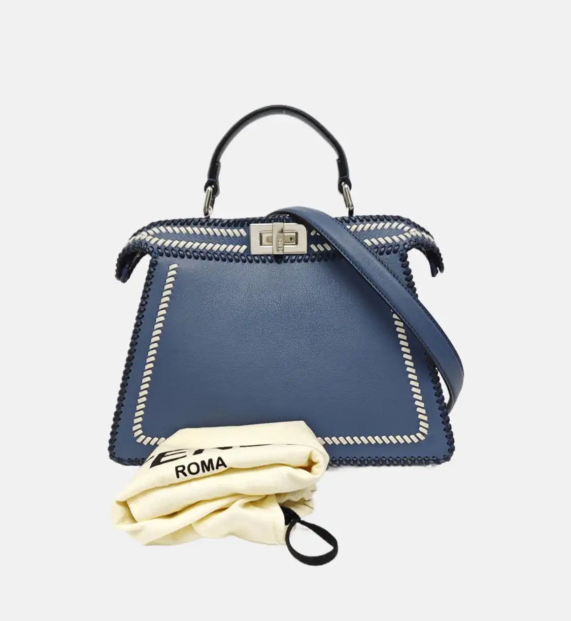 Fendi FENDI Peekaboo blue cowhide leather woven shoulder bag handbag crossbody bag sil Size ONE SIZE - 8 Thumbnail