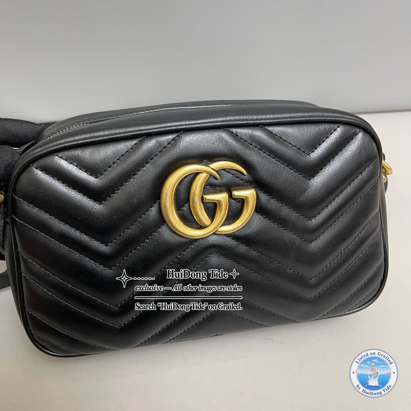 Gucci Gucci GG Marmont Black Leather Quilted Camera Bag Size ONE SIZE - 9 Thumbnail