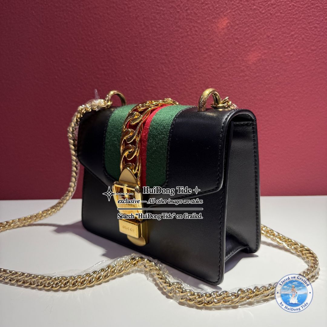 Gucci Gucci Sylvie Mini Black Leather Shoulder Bag Size ONE SIZE - 4 Thumbnail