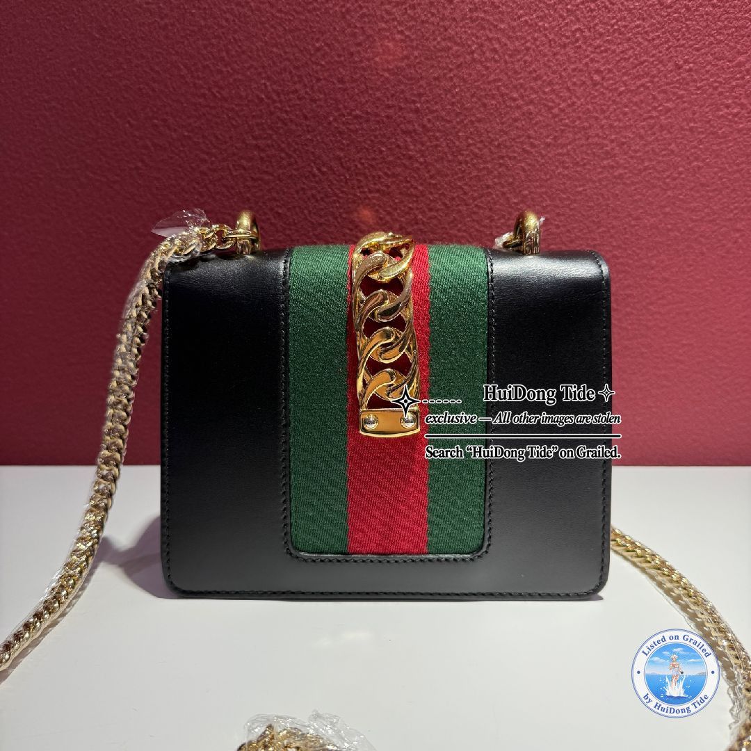 Gucci Gucci Sylvie Mini Black Leather Shoulder Bag Size ONE SIZE - 5 Thumbnail