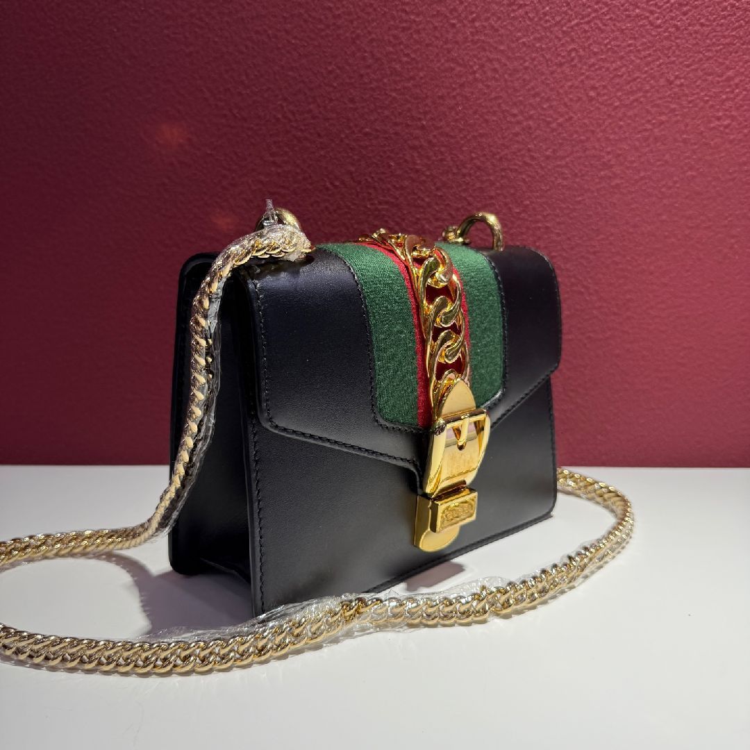 Gucci Gucci Sylvie Mini Black Leather Shoulder Bag Size ONE SIZE - 3 Thumbnail