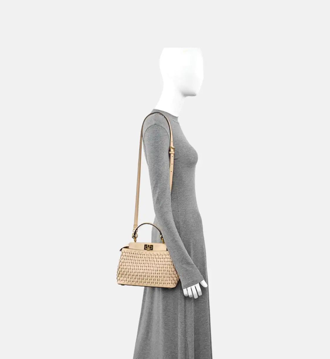 Fendi FENDI Peekaboo mini light pinksheepskin woven shoulder bag handbag crossbody bag Size ONE SIZE - 2 Thumbnail