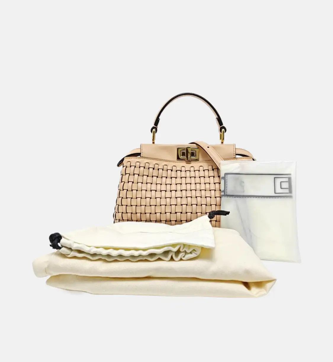 Fendi FENDI Peekaboo mini light pinksheepskin woven shoulder bag handbag crossbody bag Size ONE SIZE - 8 Thumbnail