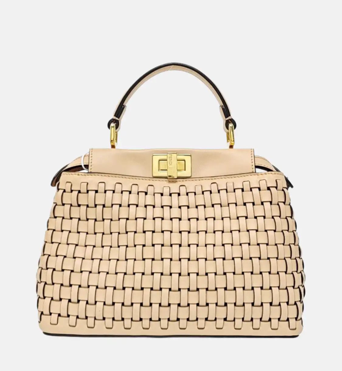 Fendi FENDI Peekaboo mini light pinksheepskin woven shoulder bag handbag crossbody bag Size ONE SIZE - 5 Thumbnail