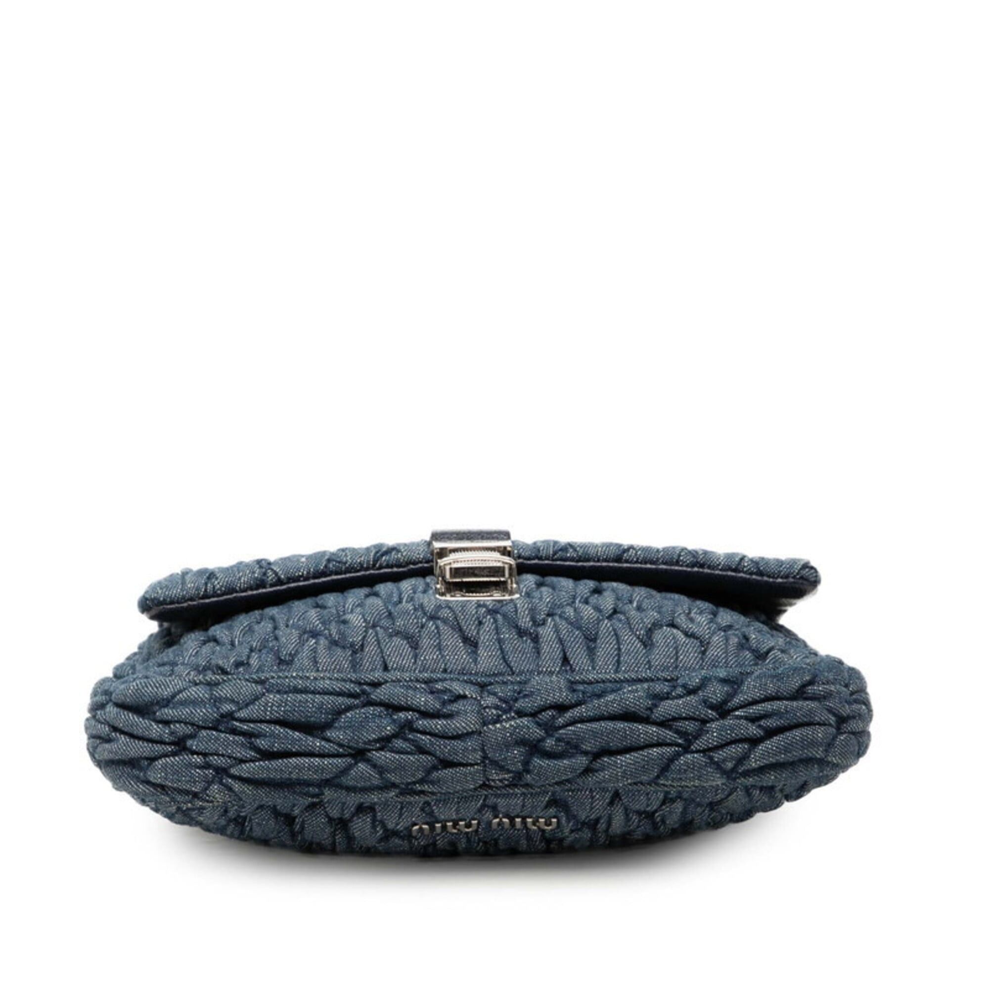 Miu Miu Miu Miu Miu Matelassé Chain Shoulder Bag, Blue Denim Leather, Women's MIUMIU Size ONE SIZE - 3 Thumbnail