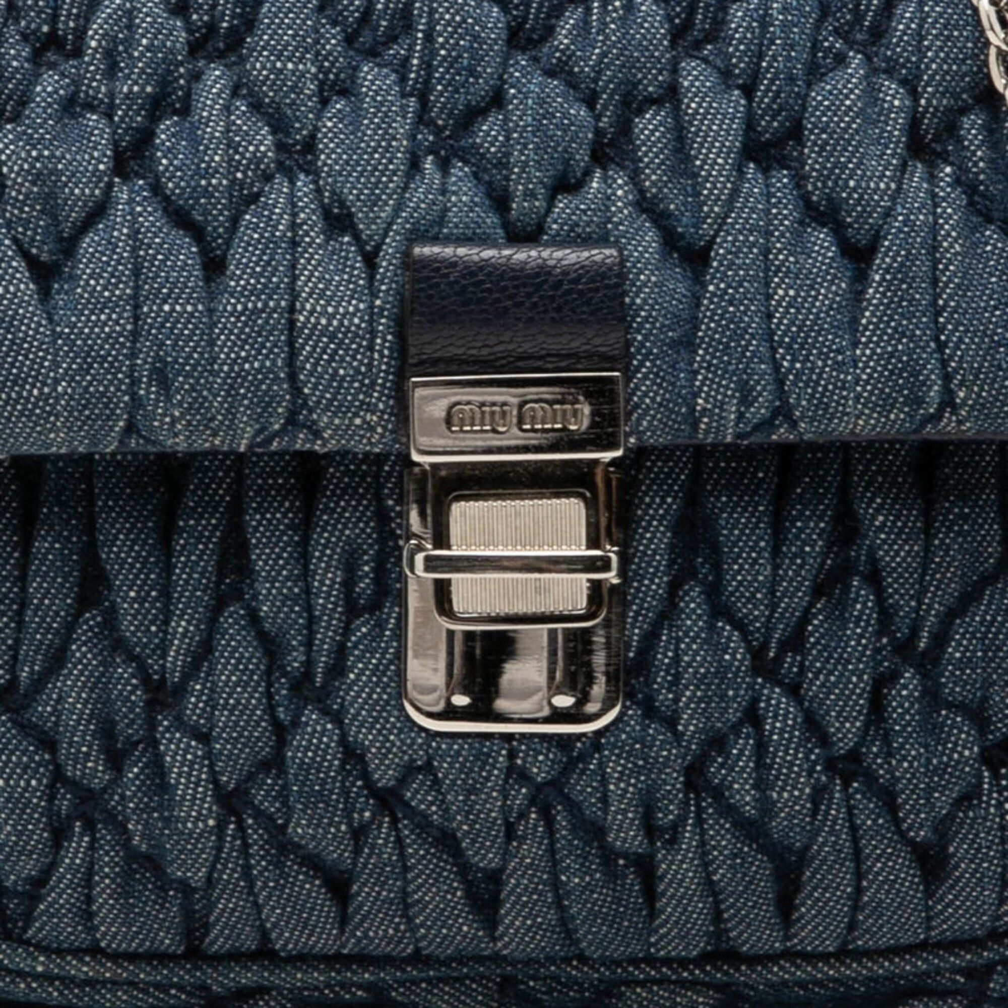 Miu Miu Miu Miu Miu Matelassé Chain Shoulder Bag, Blue Denim Leather, Women's MIUMIU Size ONE SIZE - 4 Thumbnail