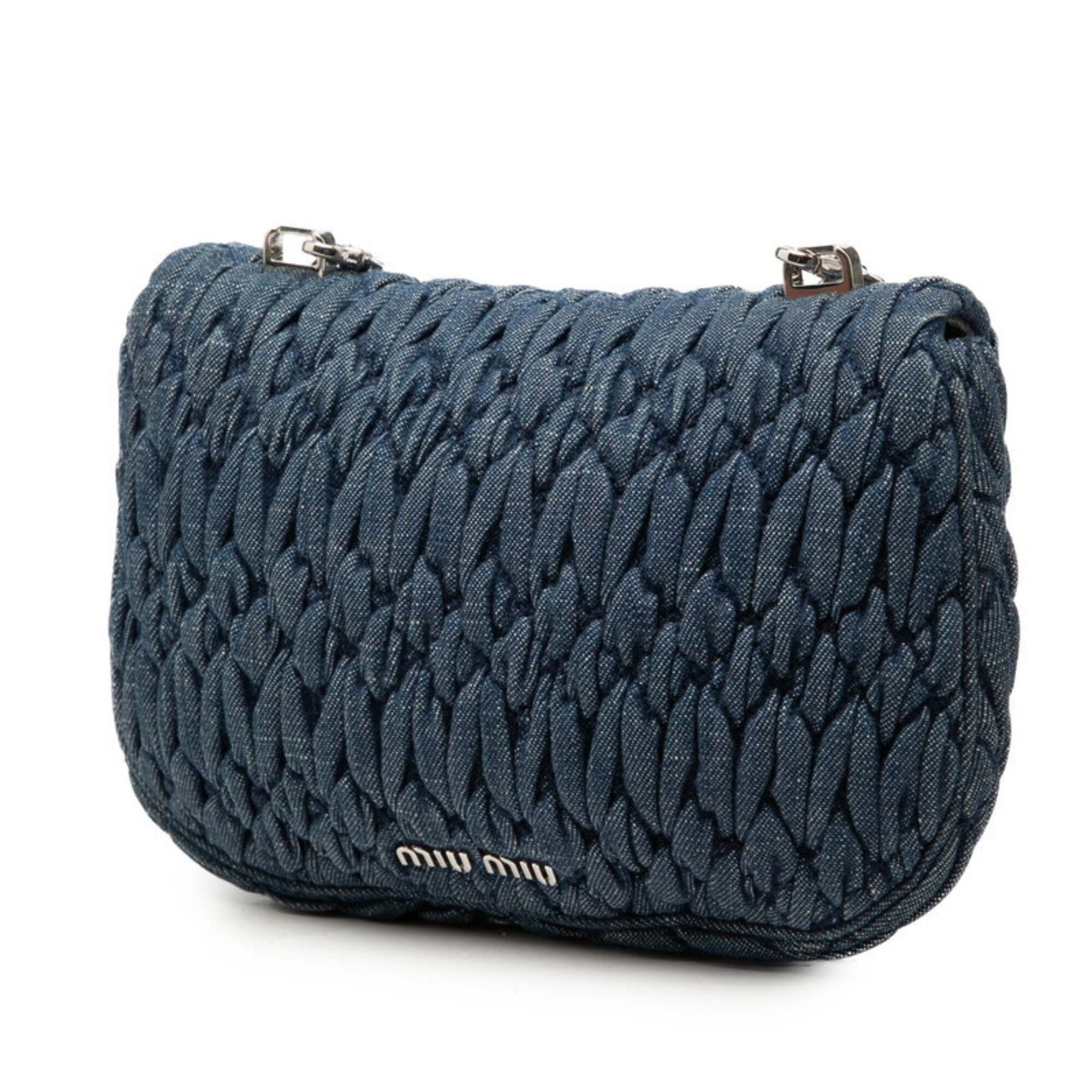Miu Miu Miu Miu Miu Matelassé Chain Shoulder Bag, Blue Denim Leather, Women's MIUMIU Size ONE SIZE - 2 Thumbnail