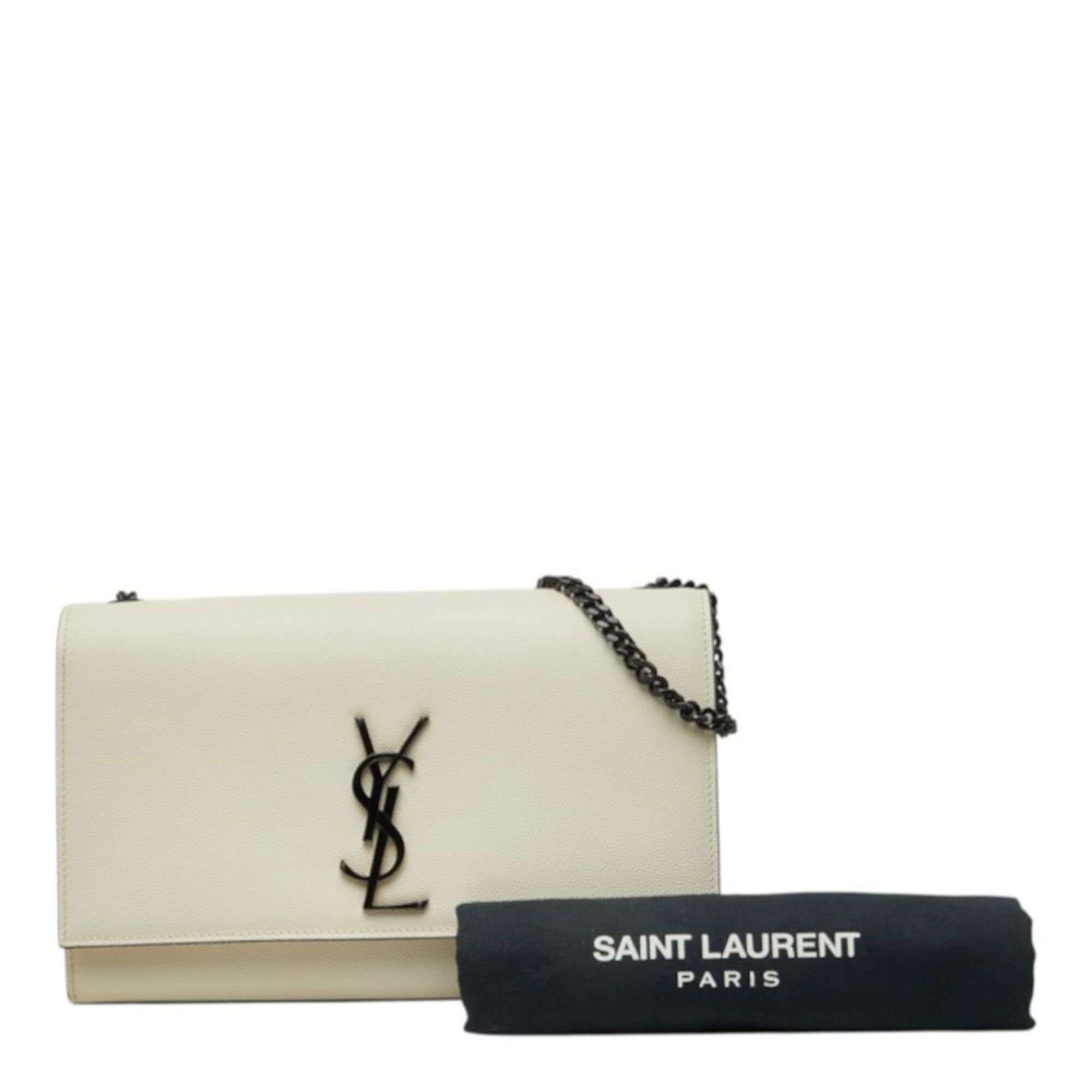 Saint Laurent Paris Saint Laurent Cassandra Kate YSL Logo Chain Shoulder Bag 364021 White Black Leather Women's SAINT LAURENT Size ONE SIZE - 11 Thumbnail