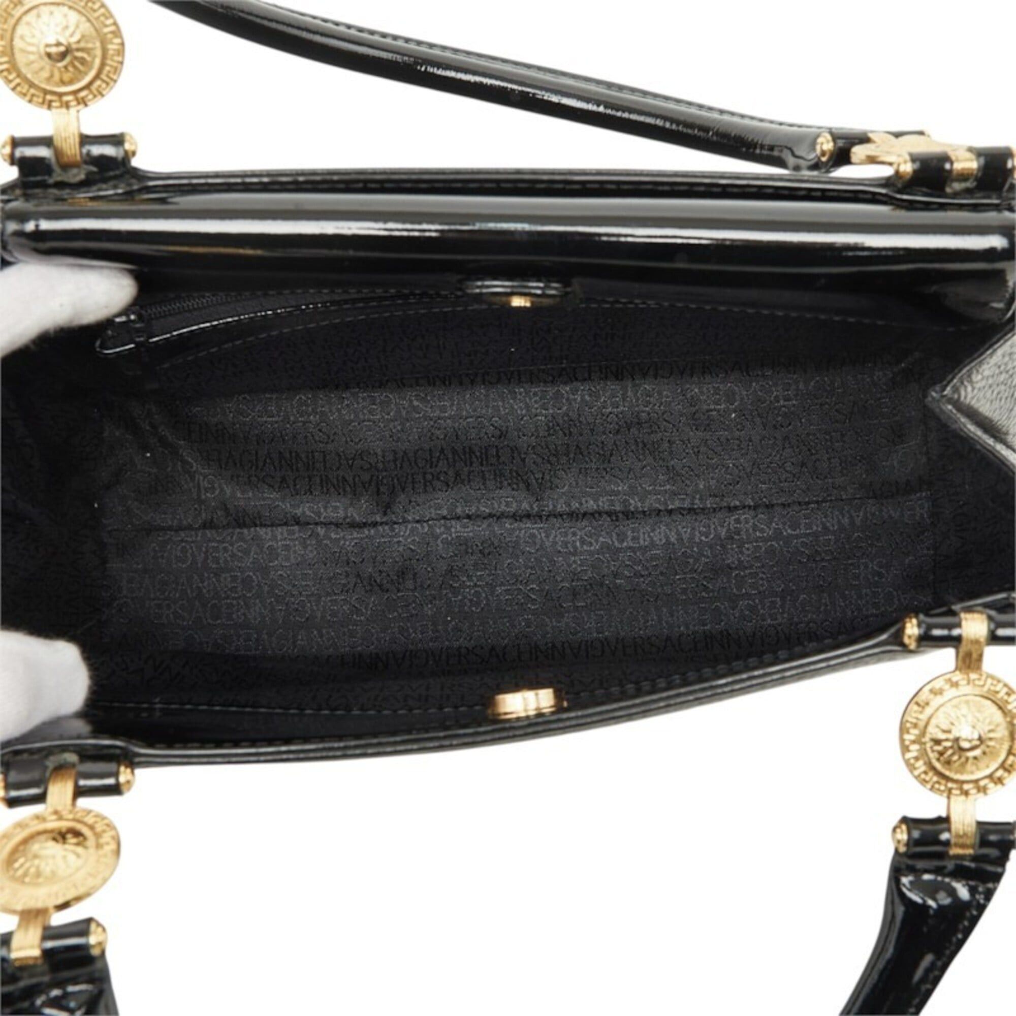 Versace Versace Sunburst Handbag, Black Gold Leather Enamel, Women's VERSACE Size ONE SIZE - 8 Thumbnail