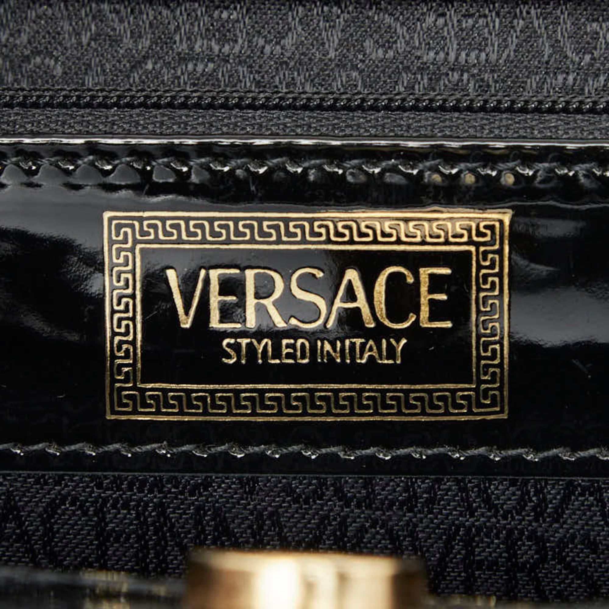 Versace Versace Sunburst Handbag, Black Gold Leather Enamel, Women's VERSACE Size ONE SIZE - 9 Thumbnail