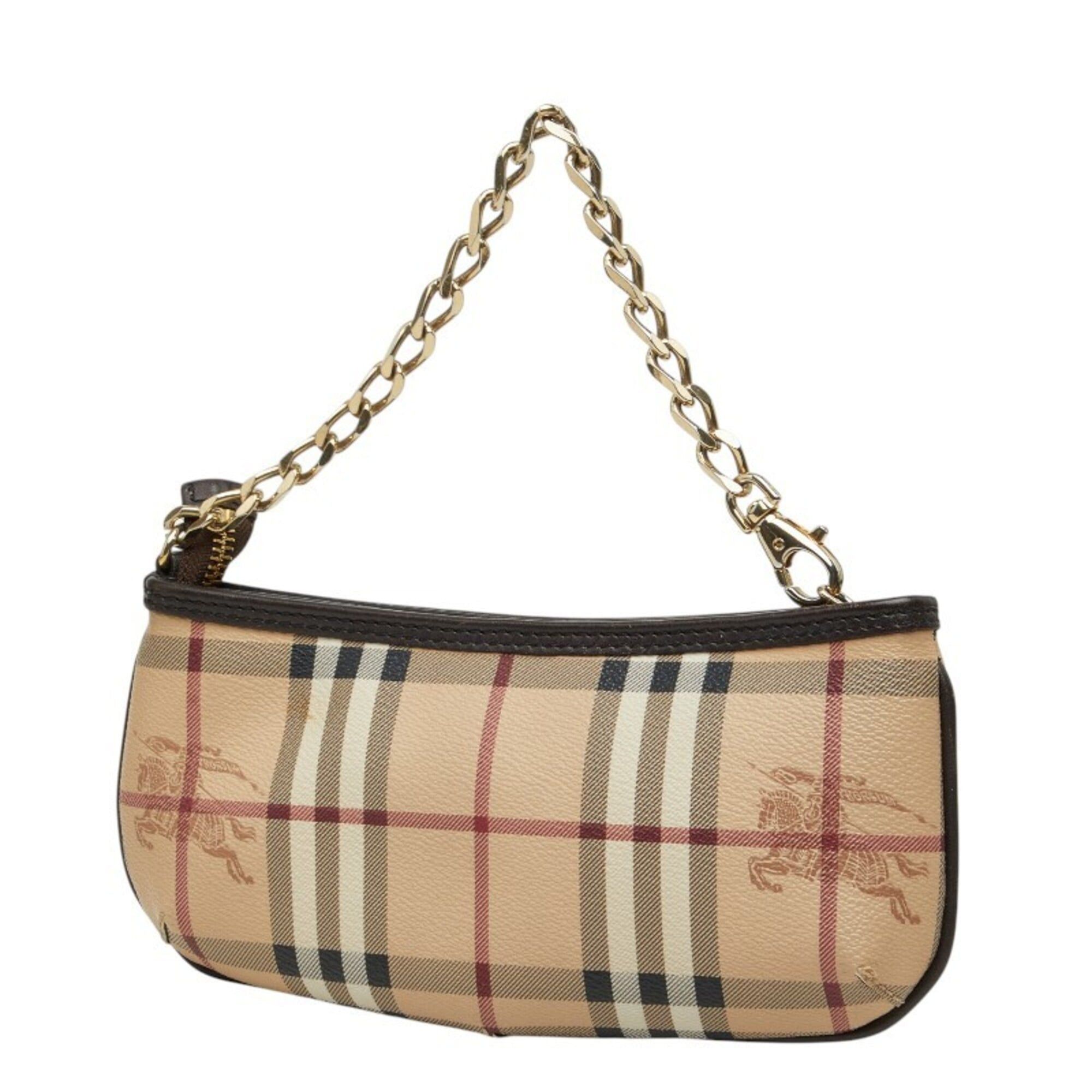 Burberry Burberry Nova Check Shadow Horse Chain Handbag Pouch Beige Brown Leather Women's BURBERRY Size ONE SIZE - 2 Thumbnail