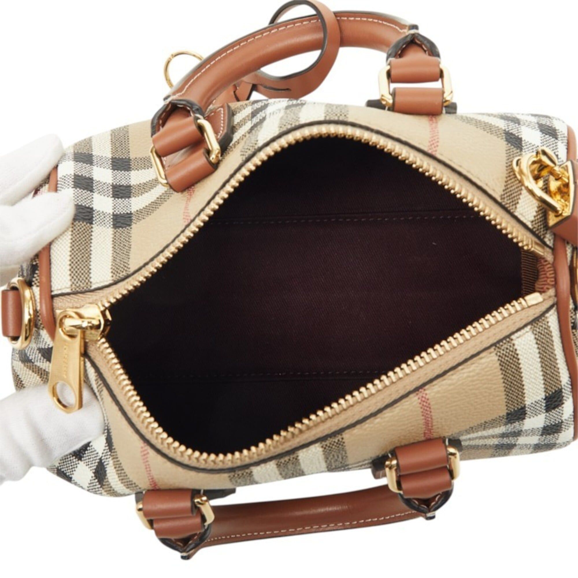 Burberry Burberry Nova Check Mini Bowling Bag Handbag Shoulder 2WAY Beige Brown Leather Women's BURBERRY Size ONE SIZE - 8 Thumbnail