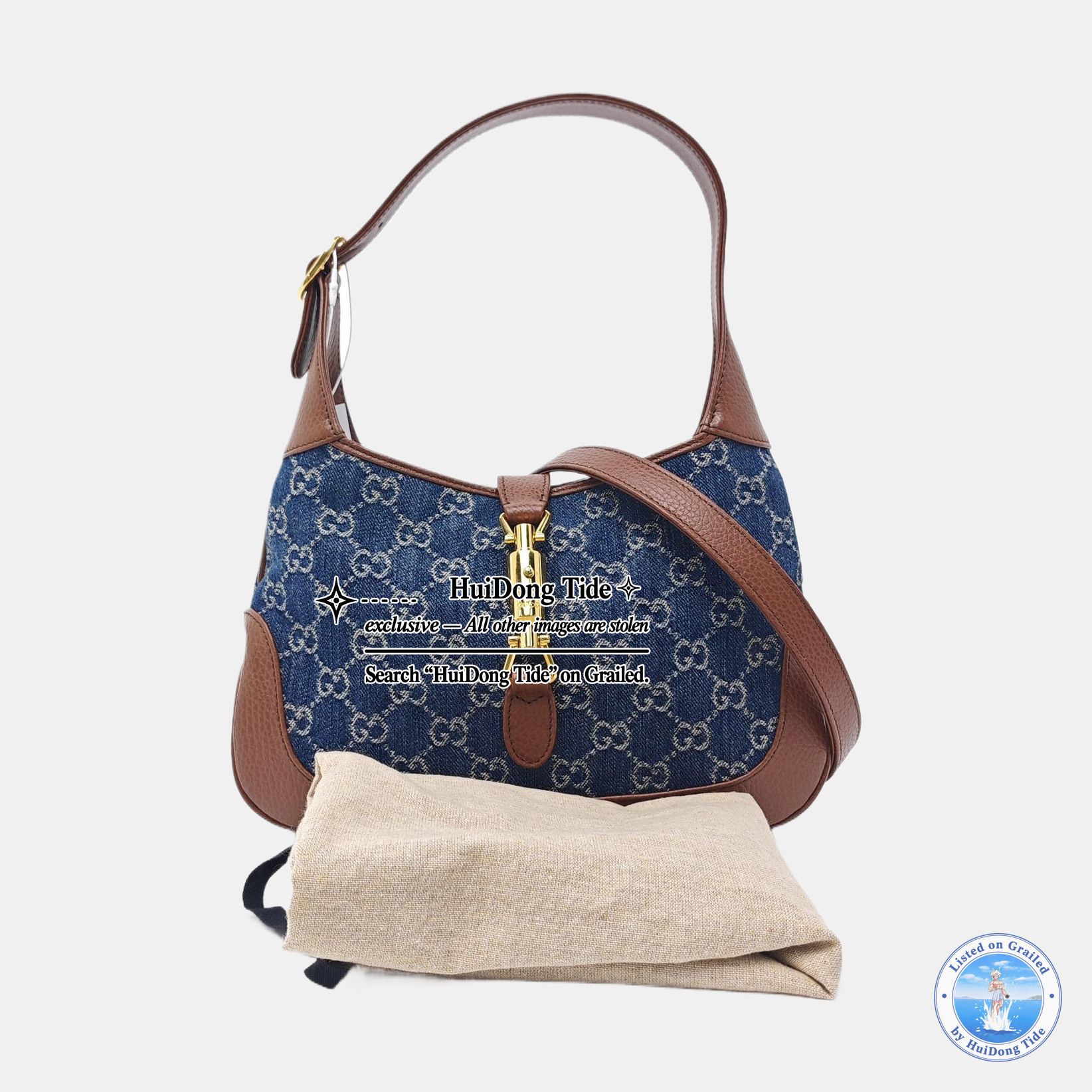 Gucci Gucci Jackie 1961 Blue Denim Monogram Shoulder Bag Size ONE SIZE - 8 Thumbnail