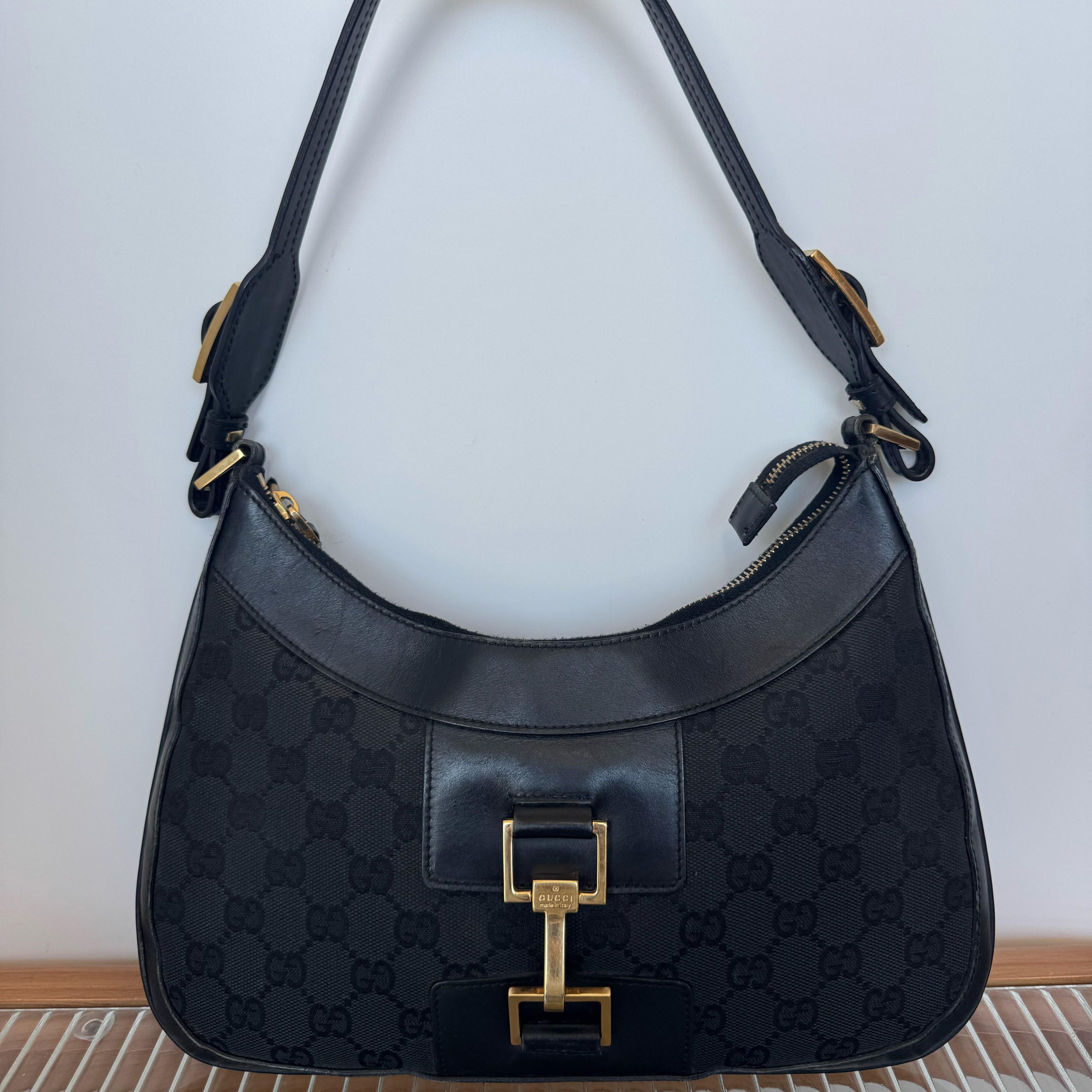 Gucci Gucci Black GG Canvas Horsebit Shoulder Bag Size ONE SIZE - 2 Thumbnail