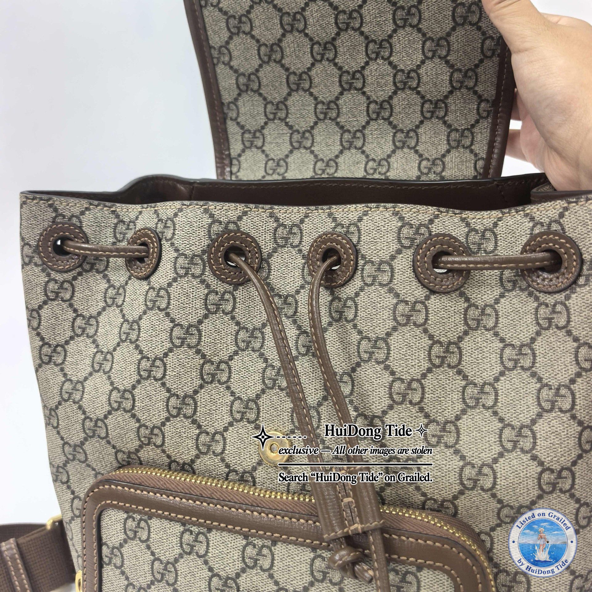 Gucci Gucci Monogram Canvas Drawstring Backpack Size ONE SIZE - 10 Thumbnail