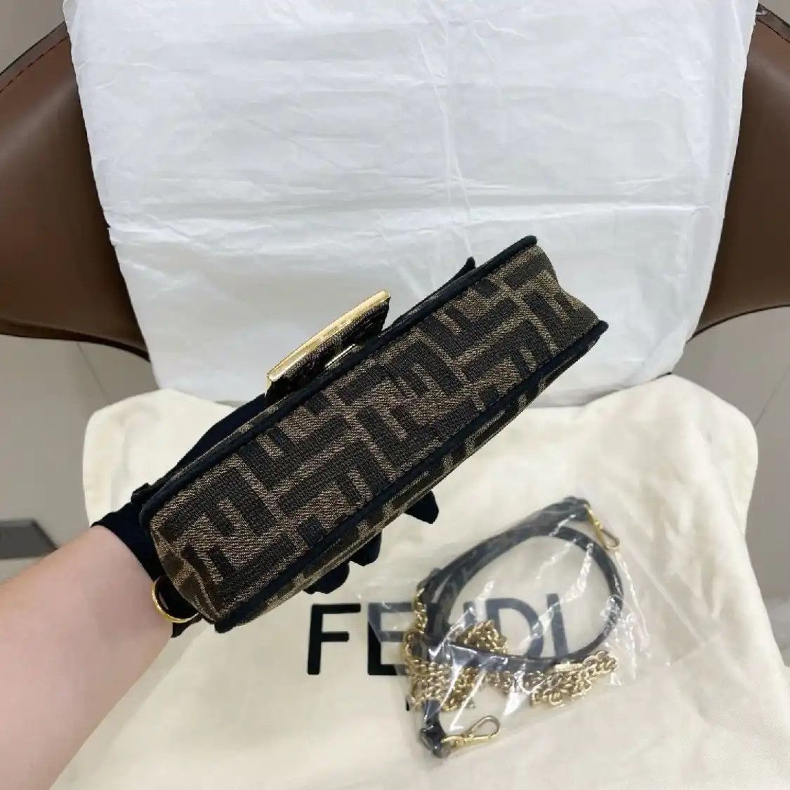 Fendi FENDI Baguette brown canvas doubleF monogram shoulder bag Size ONE SIZE - 3 Thumbnail