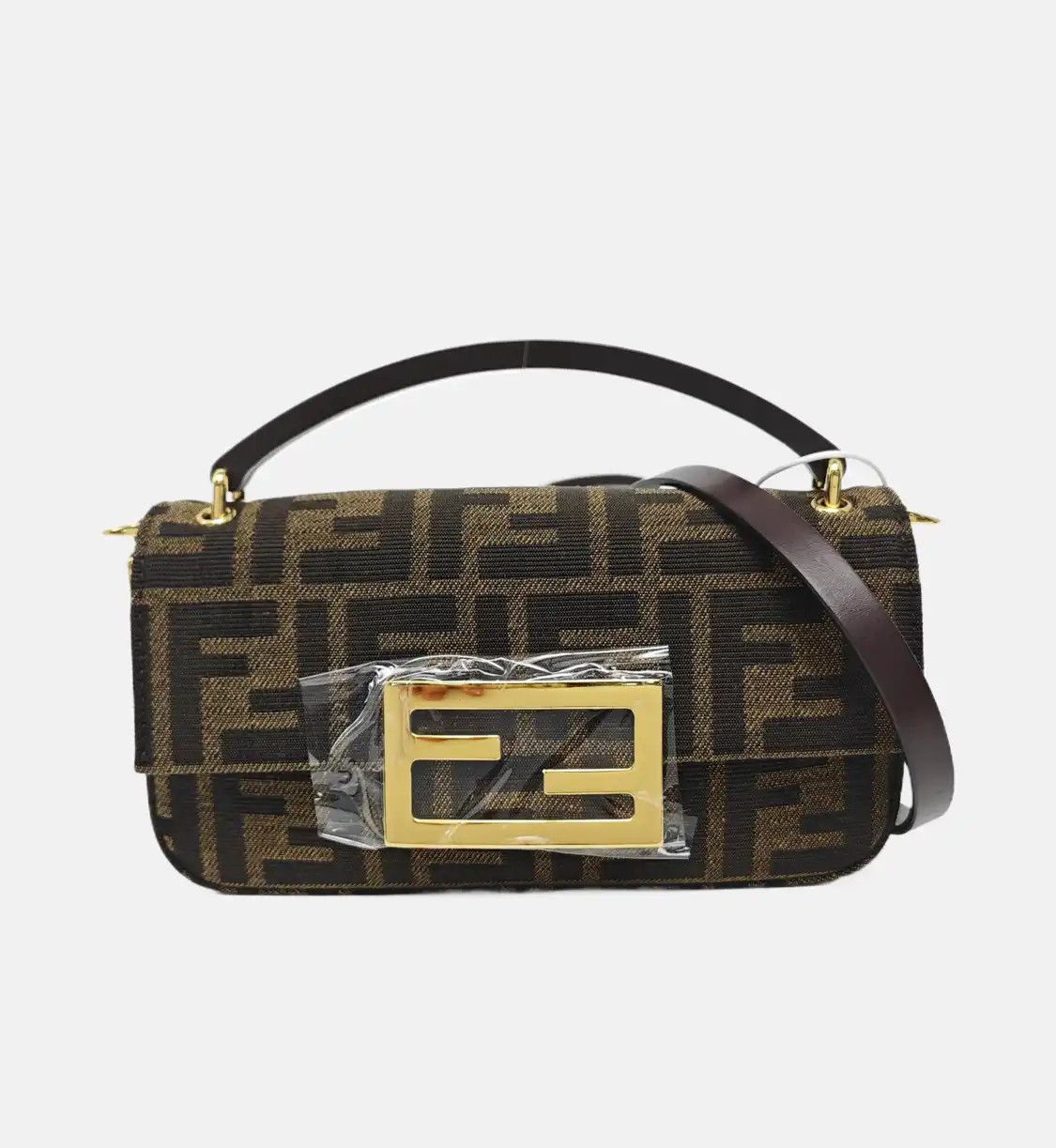 Fendi FENDI Baguette brown canvas doubleF monogram shoulder bag crossbody bag gold har Size ONE SIZE - 8 Thumbnail