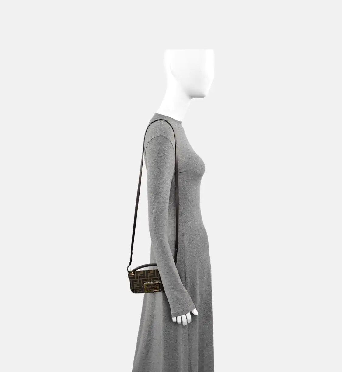 Fendi FENDI Baguette brown canvas doubleF monogram shoulder bag crossbody bag gold har Size ONE SIZE - 2 Thumbnail