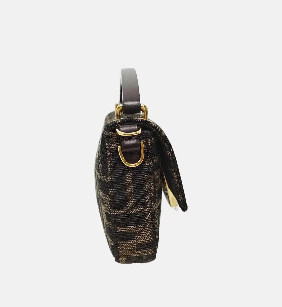 Fendi FENDI Baguette brown canvas doubleF monogram shoulder bag crossbody bag gold har Size ONE SIZE - 4 Thumbnail