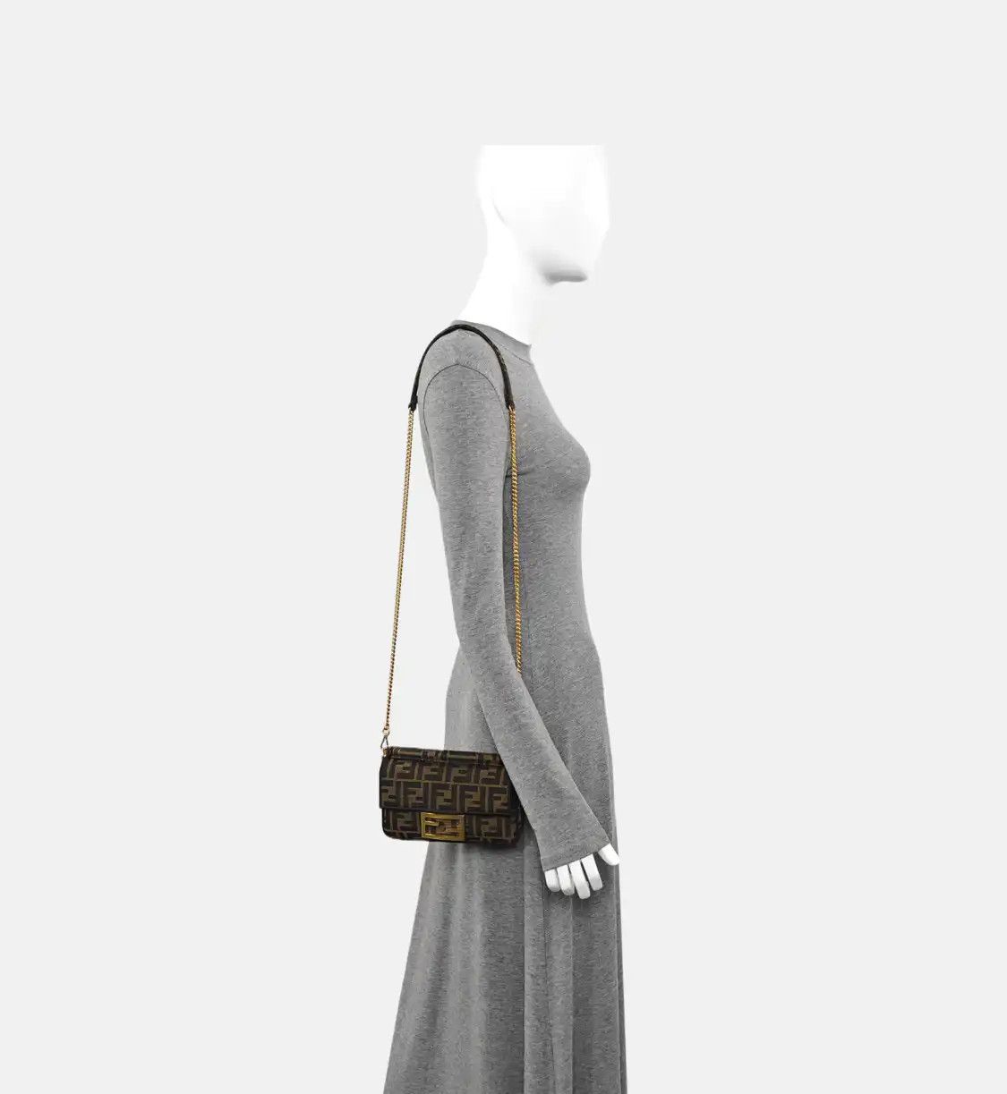 Fendi FENDI Baguette mini brown fabric doubleF jacquard baguette bag shoulder bag hand Size ONE SIZE - 2 Thumbnail