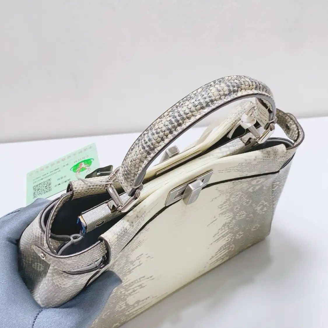Fendi FENDI Peekaboo mini grey lizard skin shoulder bag Size ONE SIZE - 8 Thumbnail