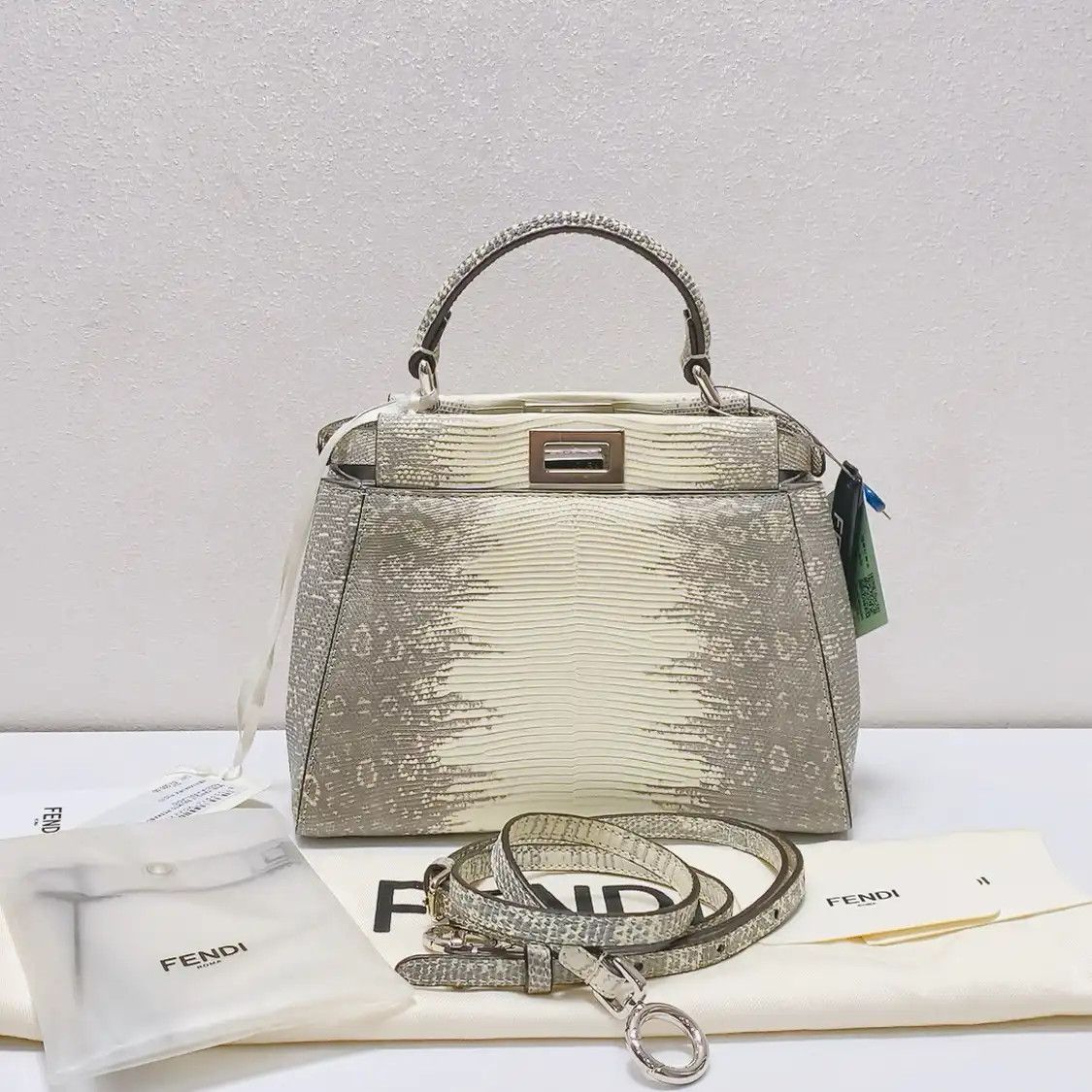 Fendi FENDI Peekaboo mini grey lizard skin shoulder bag Size ONE SIZE - 2 Thumbnail