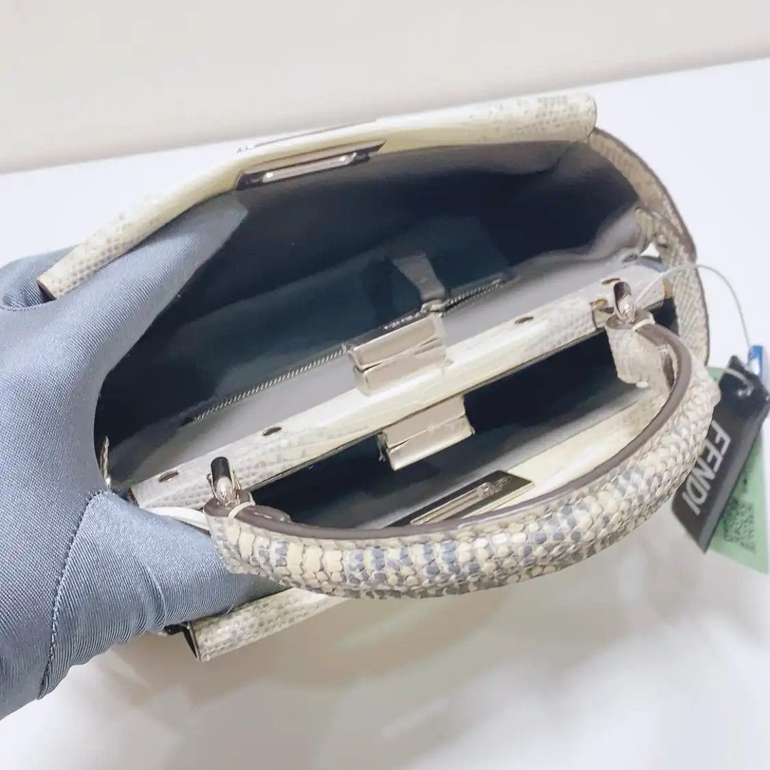 Fendi FENDI Peekaboo mini grey lizard skin shoulder bag Size ONE SIZE - 9 Thumbnail