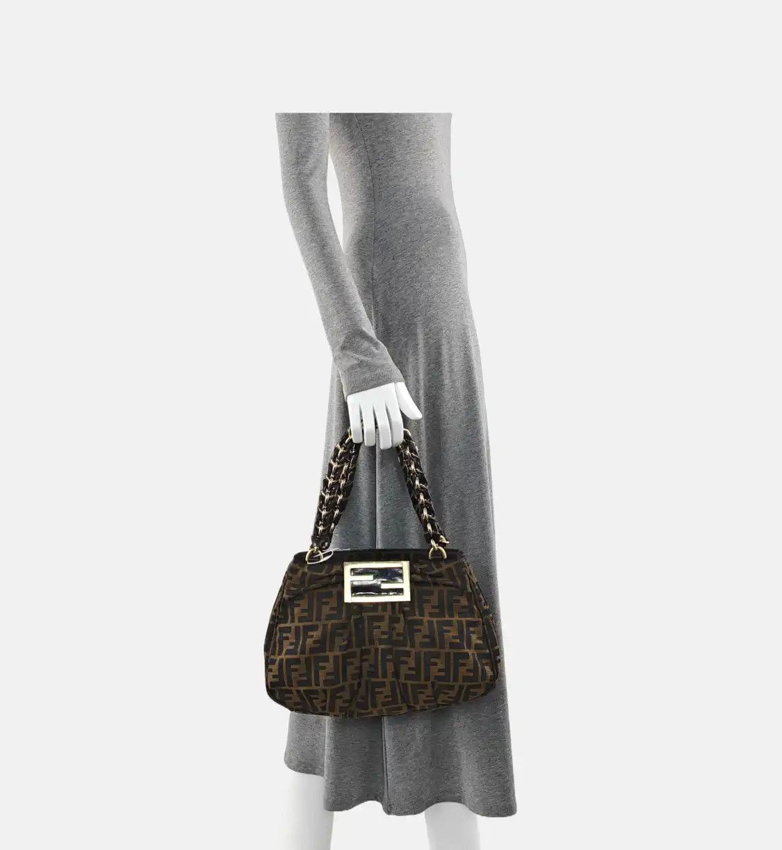 Fendi FENDI Mia brown canvas doubleF woven handbag shoulder bag gold hardware Size ONE SIZE - 2 Thumbnail