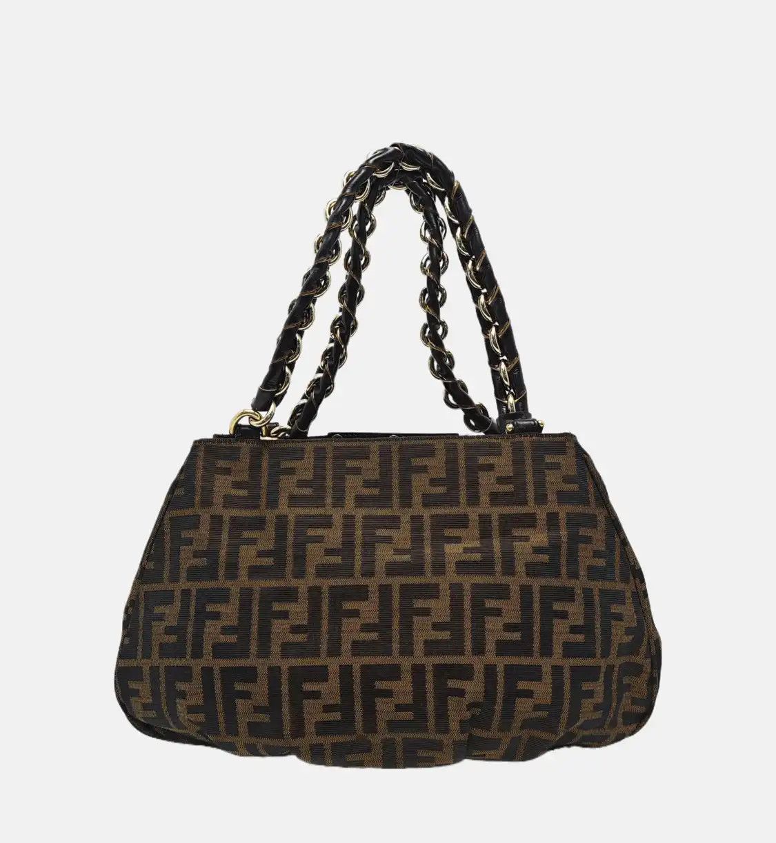 Fendi FENDI Mia brown canvas doubleF woven handbag shoulder bag gold hardware Size ONE SIZE - 5 Thumbnail