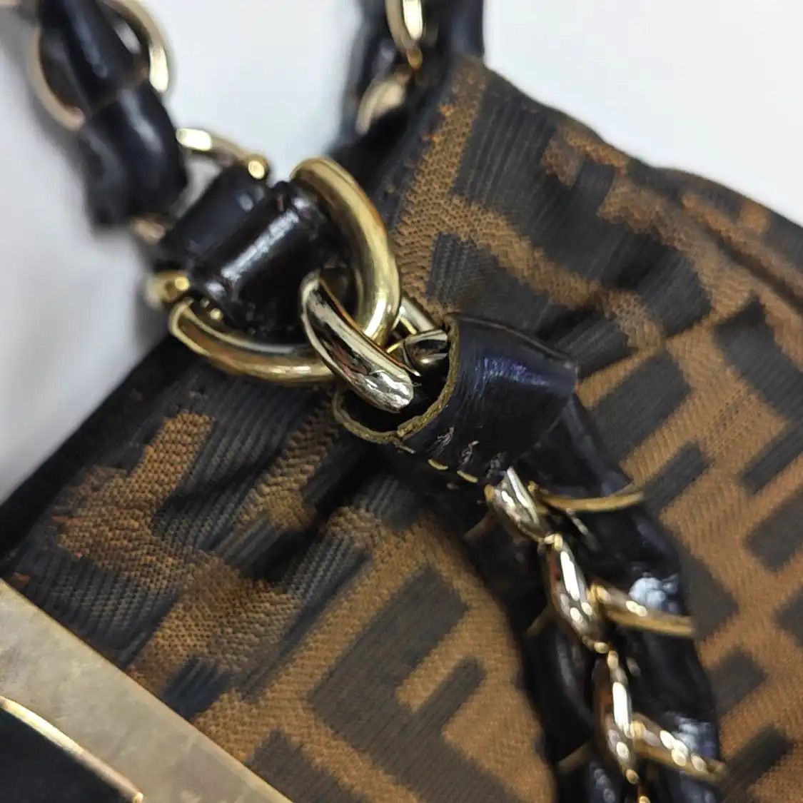 Fendi FENDI Mia brown canvas doubleF woven handbag shoulder bag gold hardware Size ONE SIZE - 9 Thumbnail