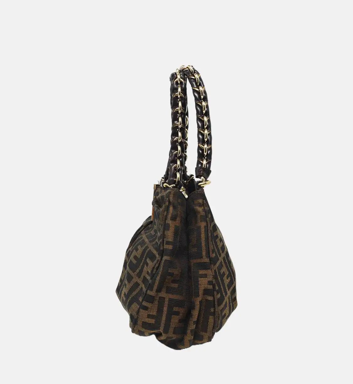 Fendi FENDI Mia brown canvas doubleF woven handbag shoulder bag gold hardware Size ONE SIZE - 3 Thumbnail