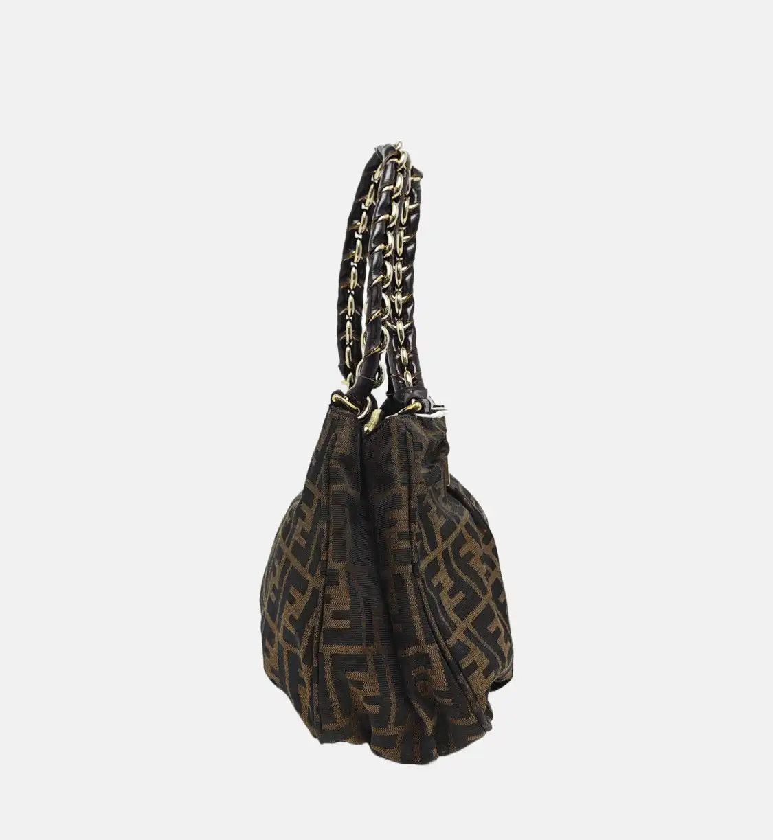 Fendi FENDI Mia brown canvas doubleF woven handbag shoulder bag gold hardware Size ONE SIZE - 4 Thumbnail