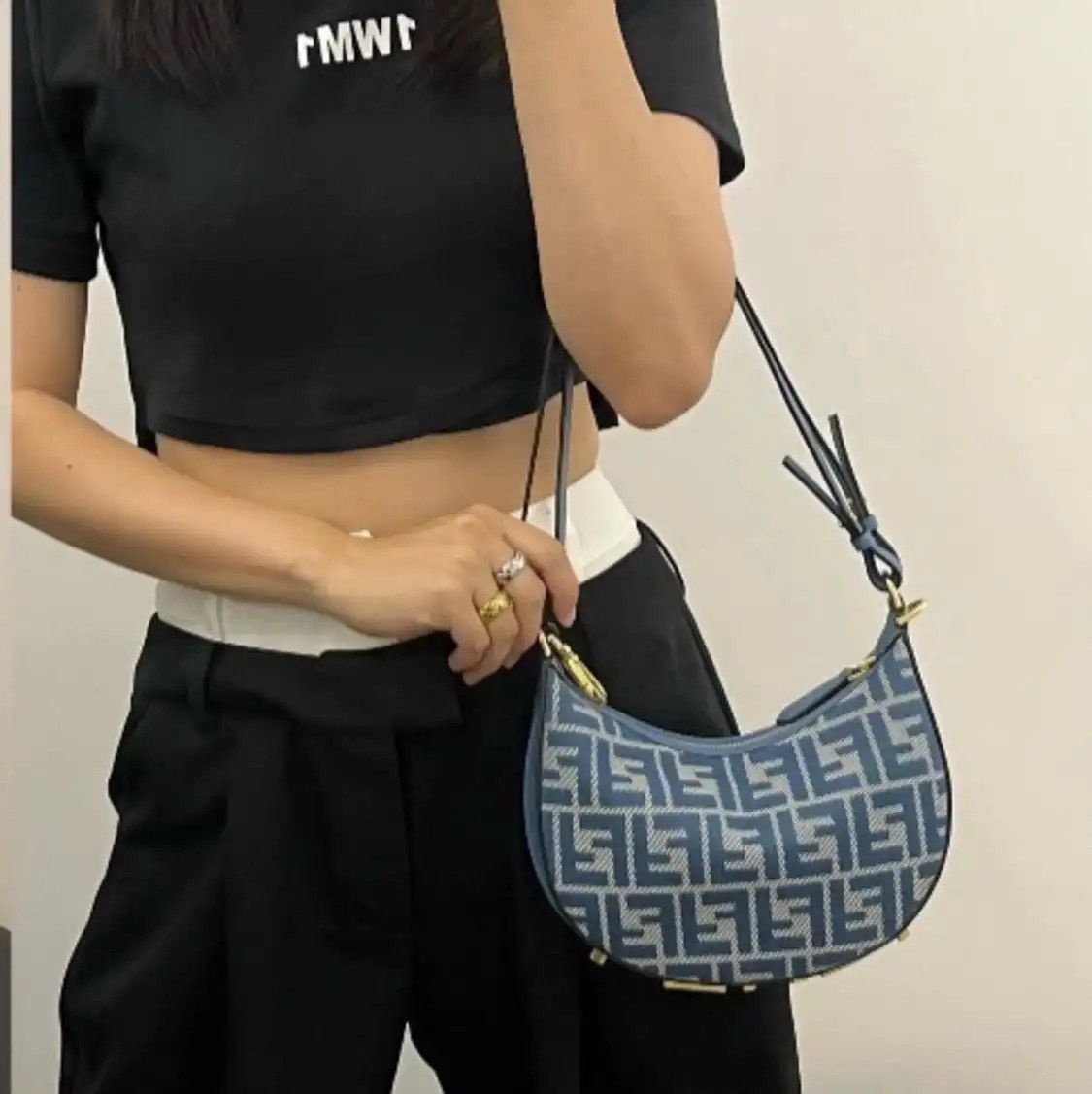 Fendi FENDI Fendigraphy Small blue denim doubleF shoulder bag Size ONE SIZE - 8 Thumbnail