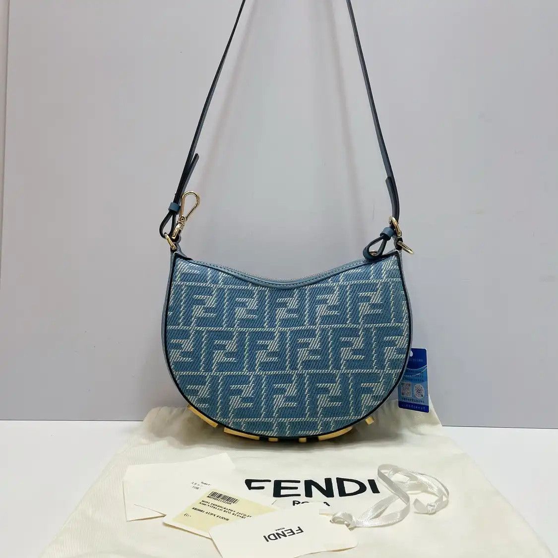 Fendi FENDI Fendigraphy mini blue denim doubleF crossbody bag Size ONE SIZE - 3 Thumbnail