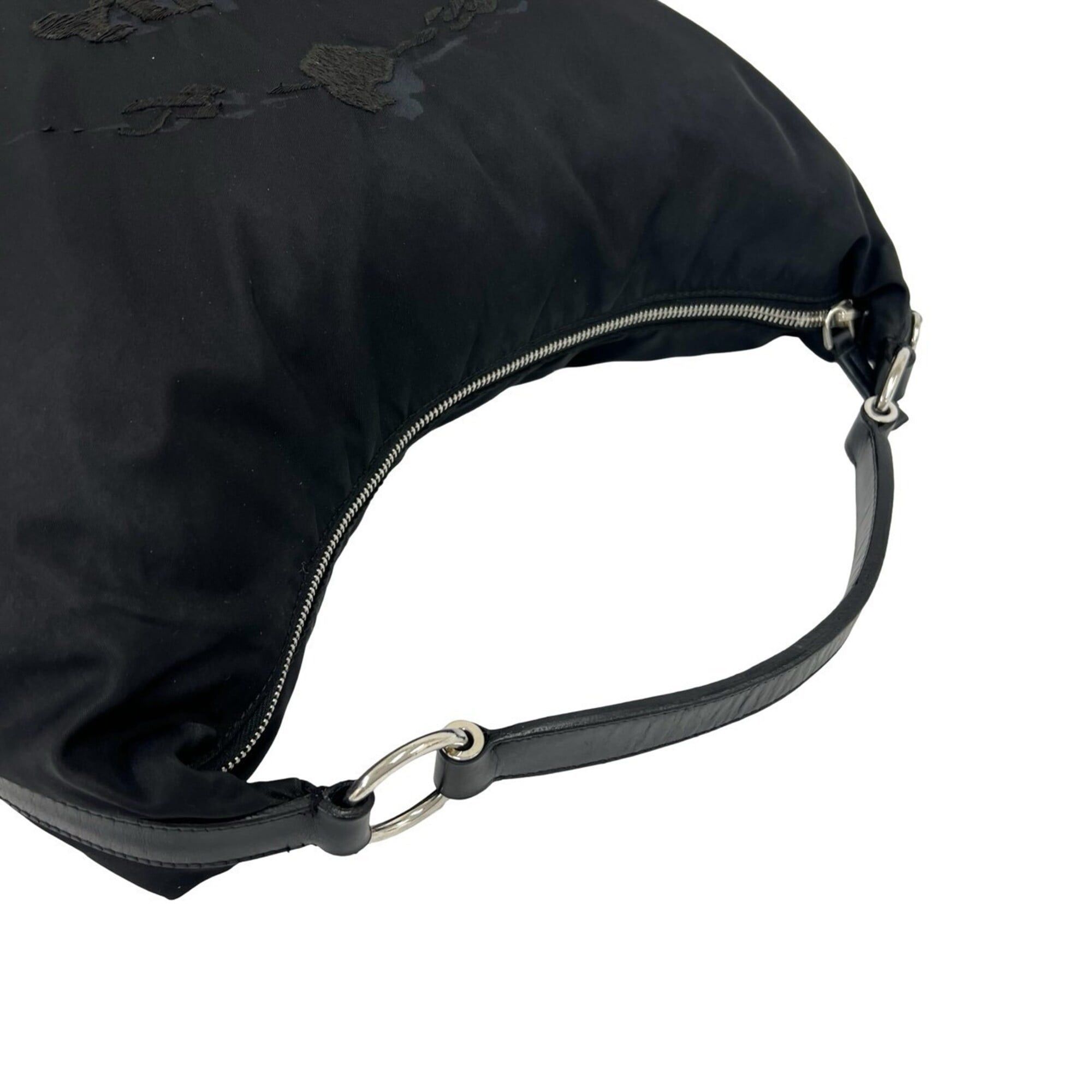 Prada PRADA logo embroidered Pocono Tessuto nylon leather genuine shoulder bag handbag black 33895 Size ONE SIZE - 4 Thumbnail
