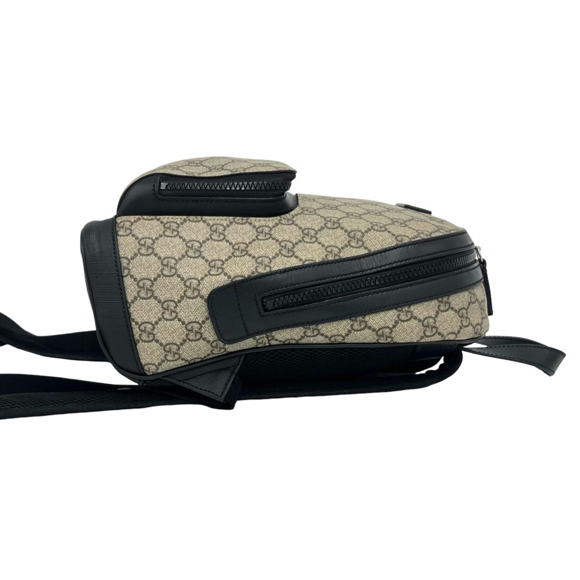 Gucci GUCCI GG Supreme Logo Pattern Leather Backpack/Daypack (Beige/Black) 70853 Size ONE SIZE - 6 Thumbnail