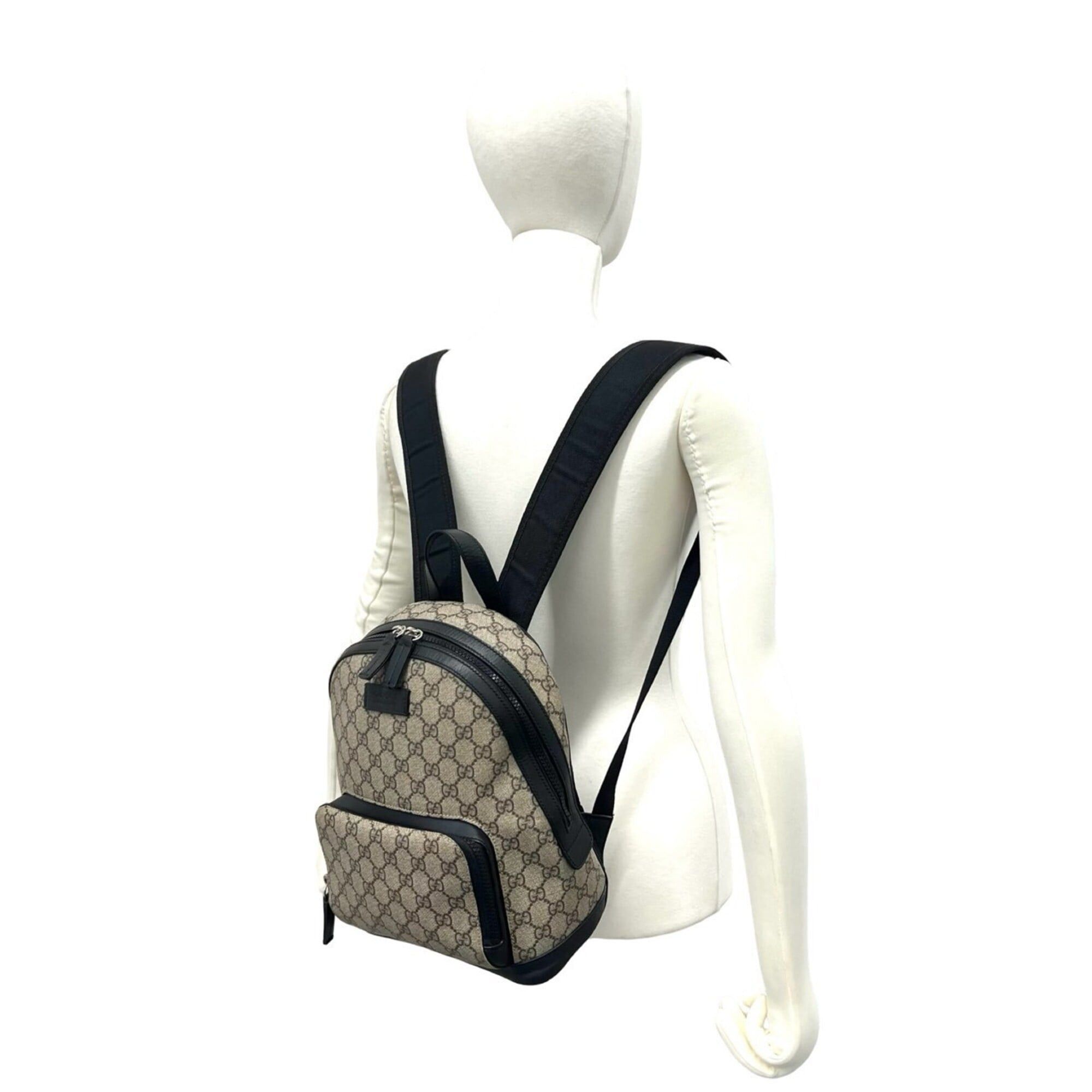 Gucci GUCCI GG Supreme Logo Pattern Leather Backpack/Daypack (Beige/Black) 70853 Size ONE SIZE - 2 Thumbnail
