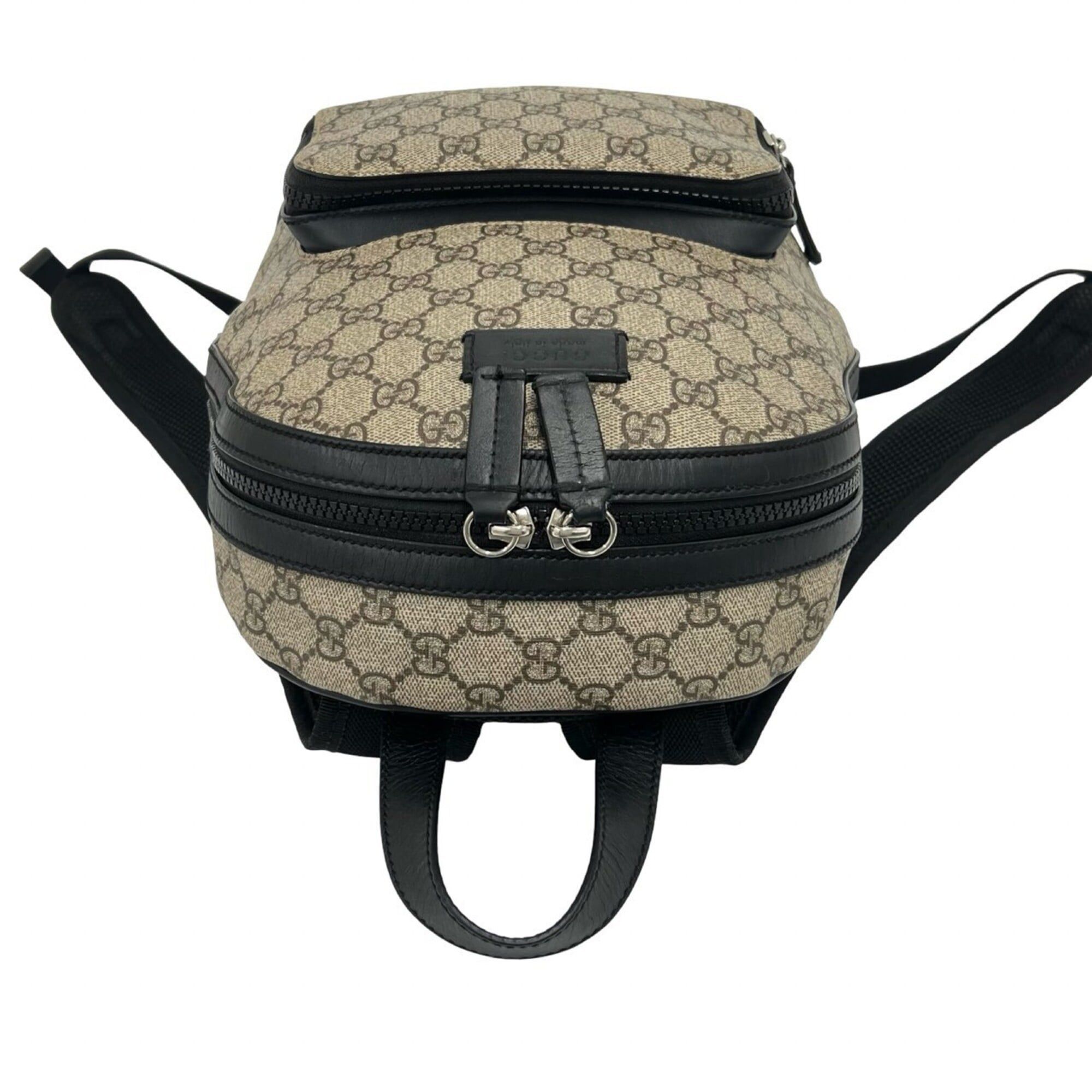 Gucci GUCCI GG Supreme Logo Pattern Leather Backpack/Daypack (Beige/Black) 70853 Size ONE SIZE - 4 Thumbnail