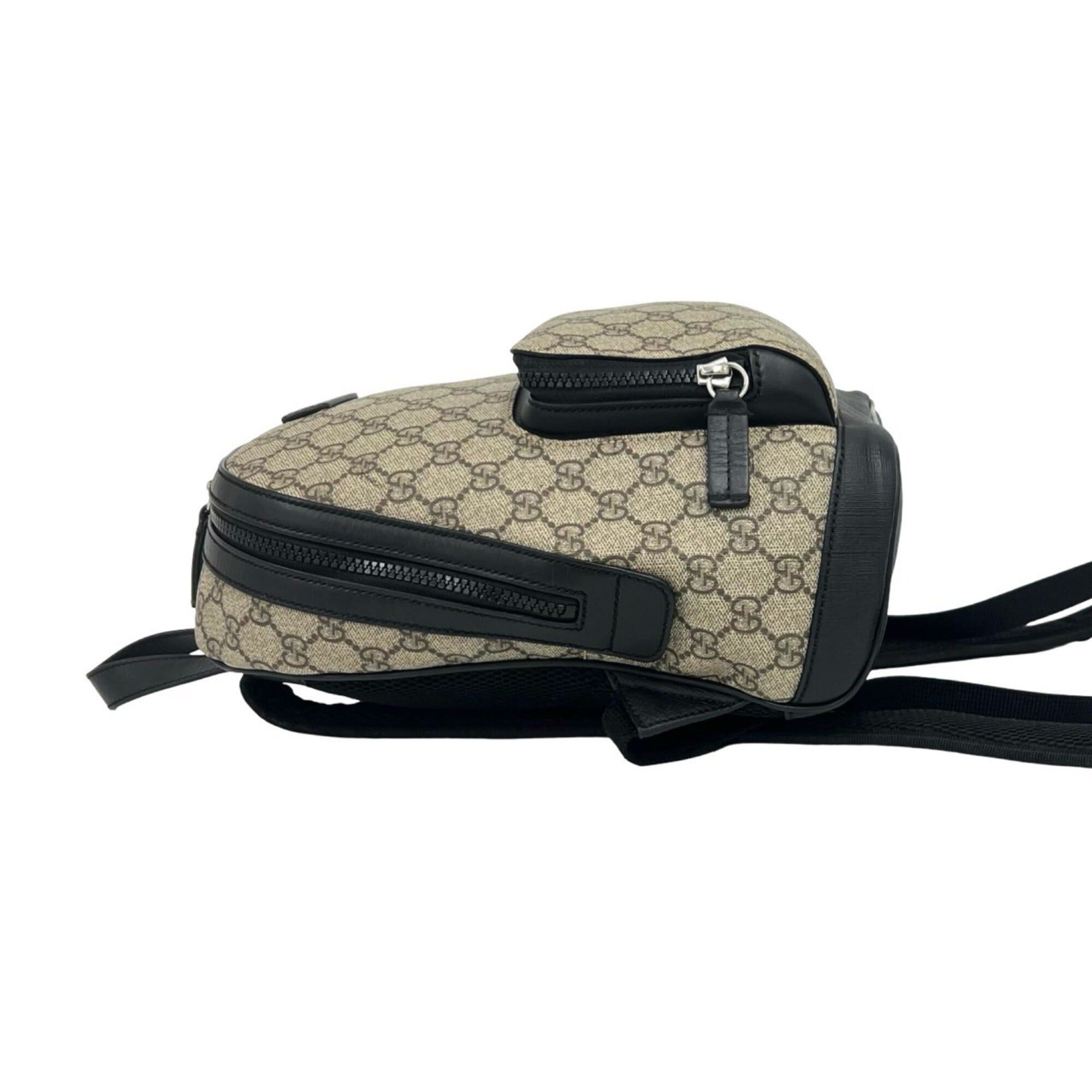 Gucci GUCCI GG Supreme Logo Pattern Leather Backpack/Daypack (Beige/Black) 70853 Size ONE SIZE - 5 Thumbnail