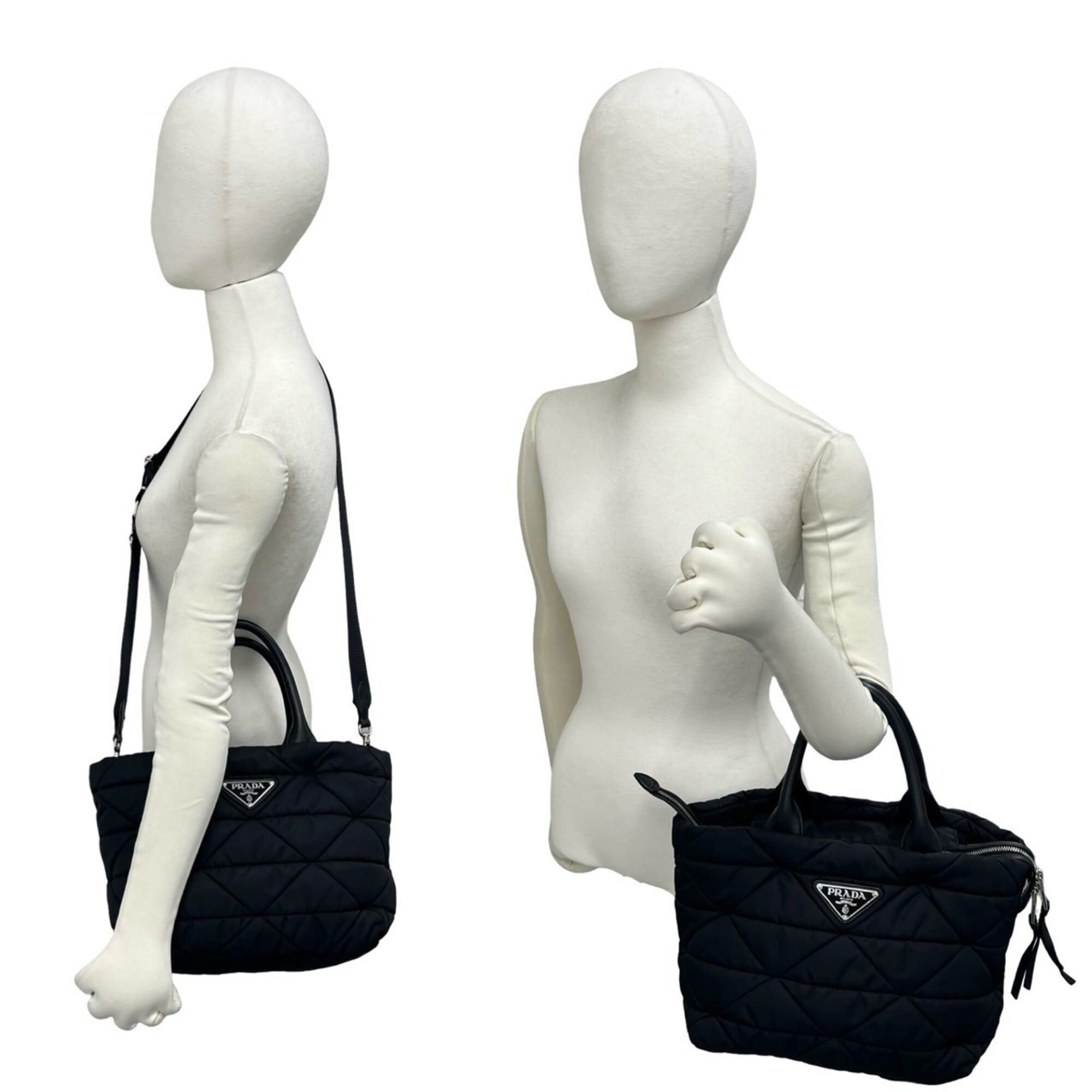 Prada Prada Triangle Logo Hardware Tessuto Pocono Nylon Leather Genuine 2-way Shoulder Bag Handbag Black 90968 Size ONE SIZE - 2 Thumbnail