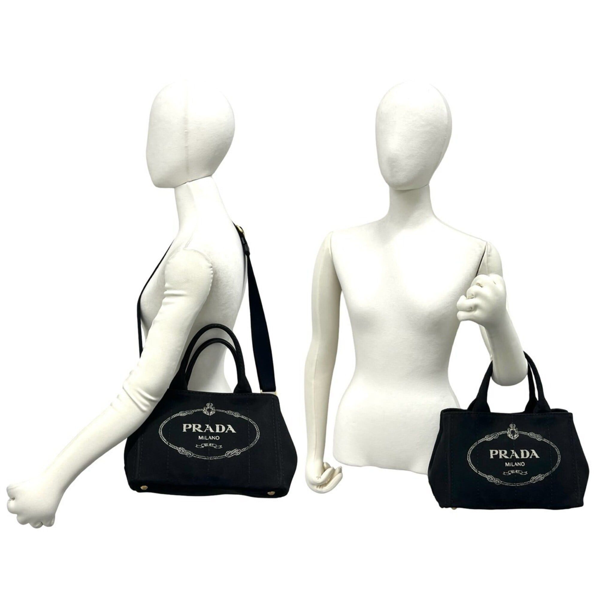 Prada PRADA Canapa Triangle Logo Hardware Canvas 2-way Shoulder Bag Handbag Mini Tote Black 86657 Size ONE SIZE - 2 Thumbnail
