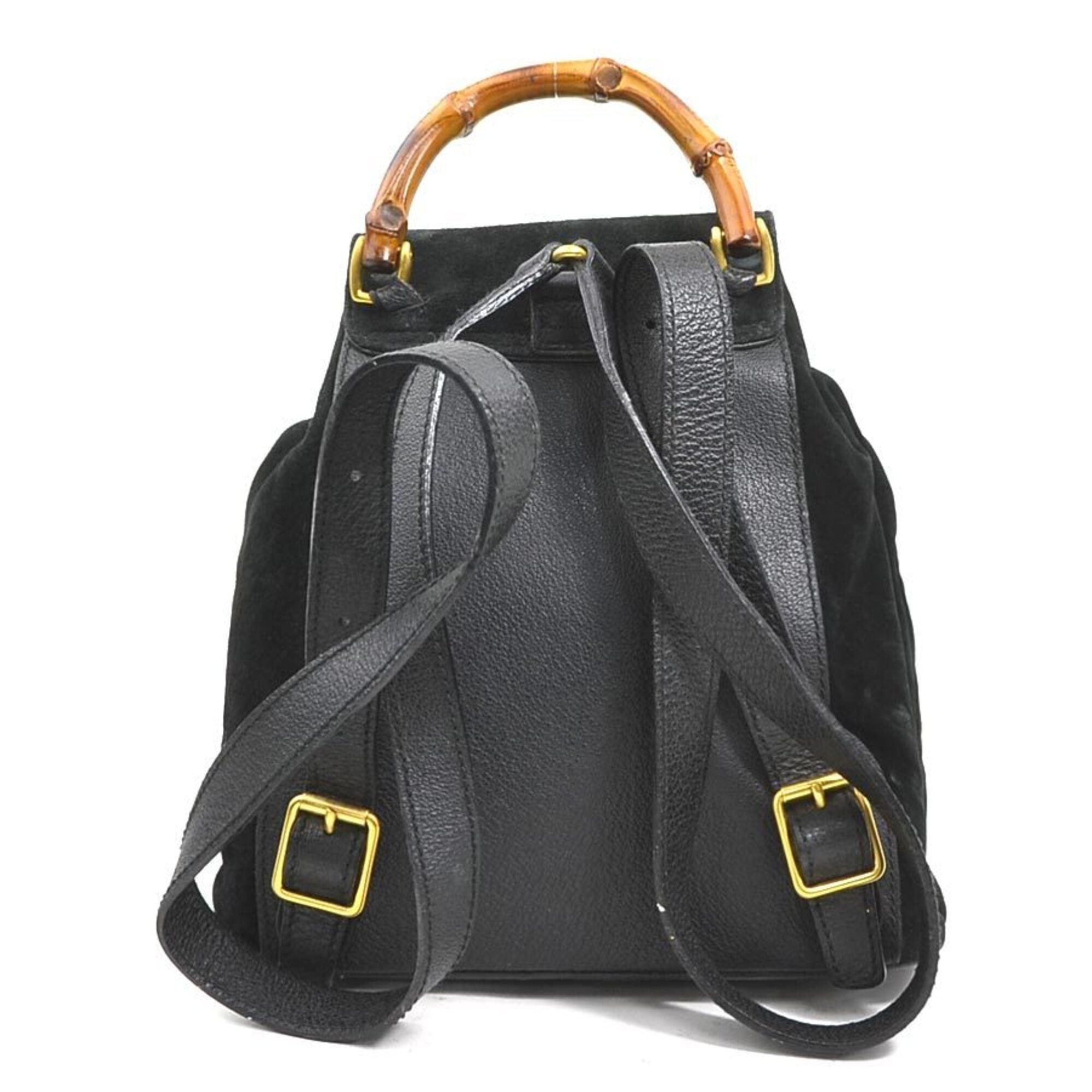 Gucci Gucci Backpack Bamboo Suede Black Gold Women's e62206c Size ONE SIZE - 3 Thumbnail