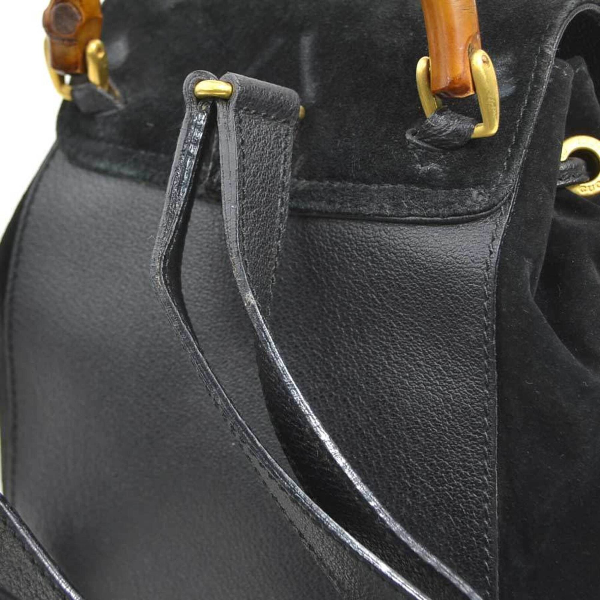 Gucci Gucci Backpack Bamboo Suede Black Gold Women's e62206c Size ONE SIZE - 10 Thumbnail