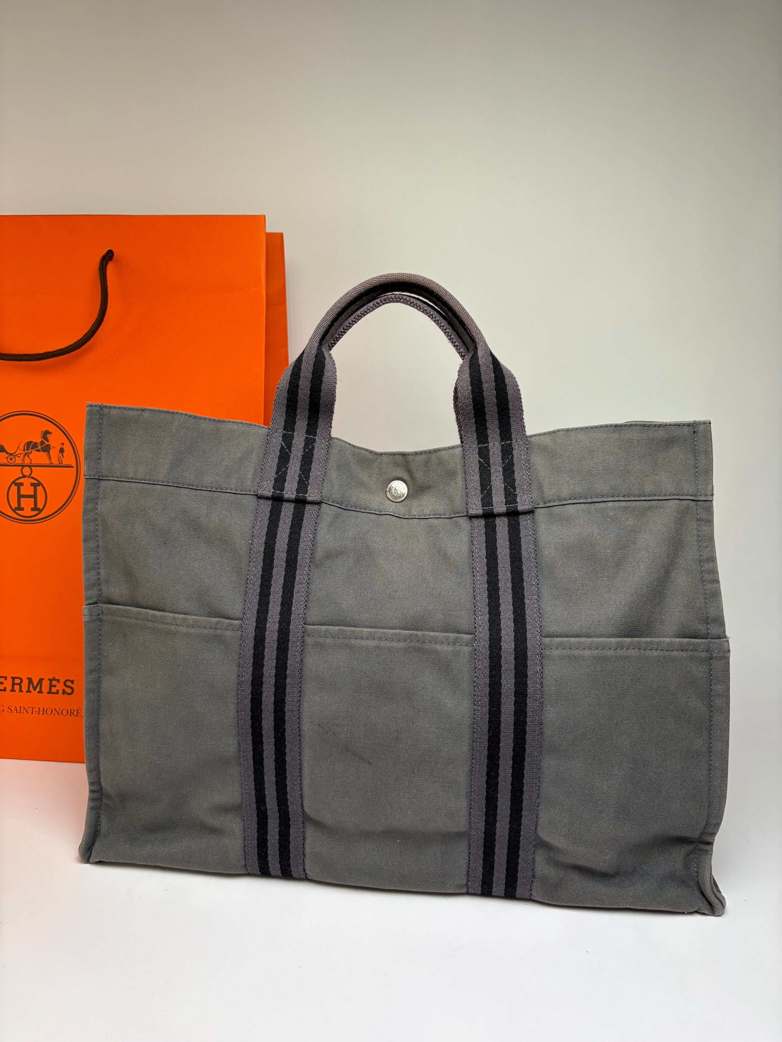 Hermes Vintage Hermès Garden Party Canvas Tote Dark Grey Black Size ONE SIZE - 9 Thumbnail