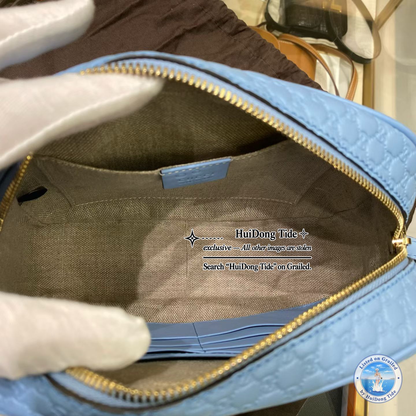 Gucci Gucci Bree Blue Leather Monogram Camera Bag ONE SIZE Size ONE SIZE - 7 Thumbnail