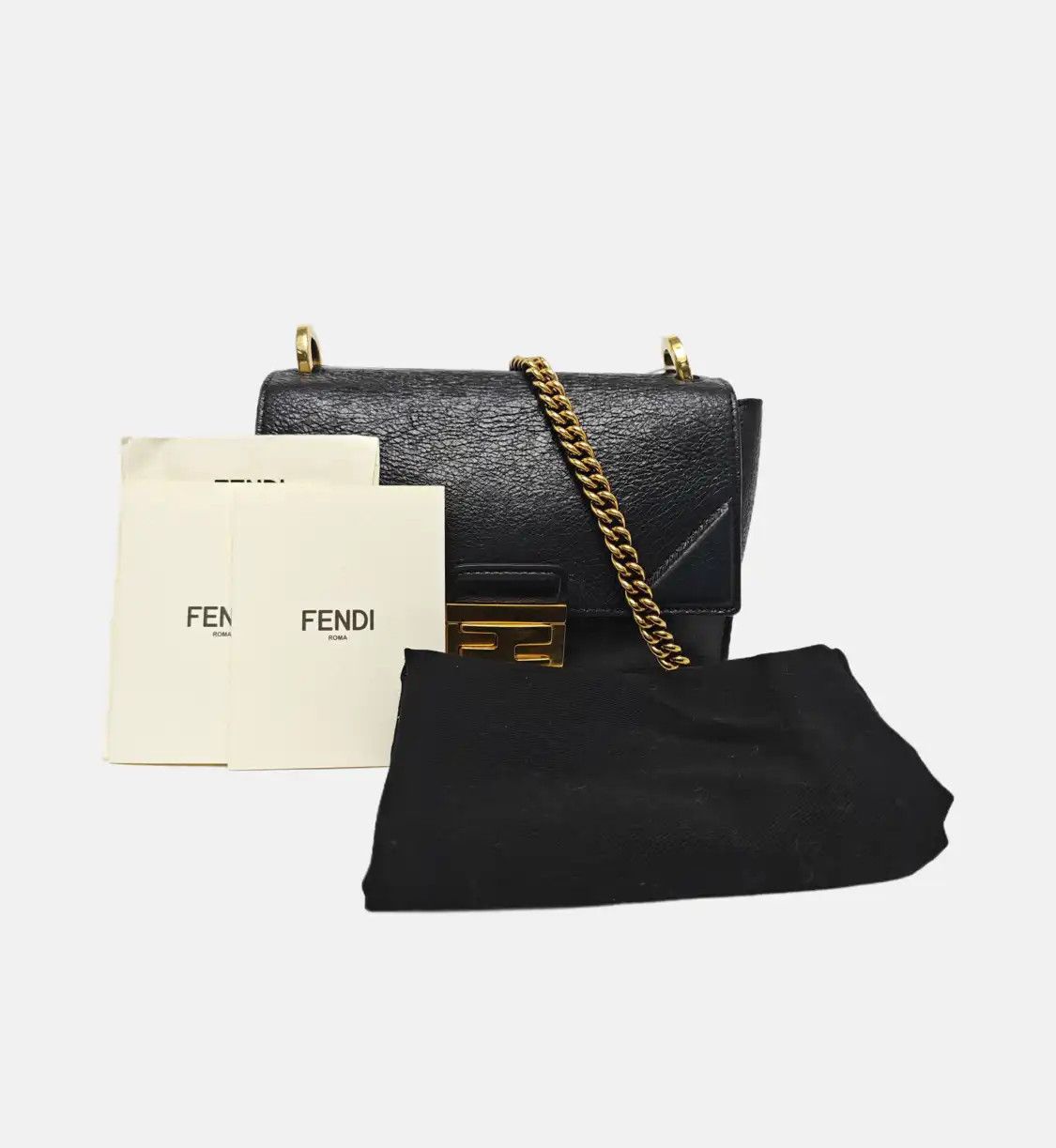 Fendi FENDI Kan U Small black sheepskin shoulder bag crossbody bag gold hardware detac Size ONE SIZE - 8 Thumbnail