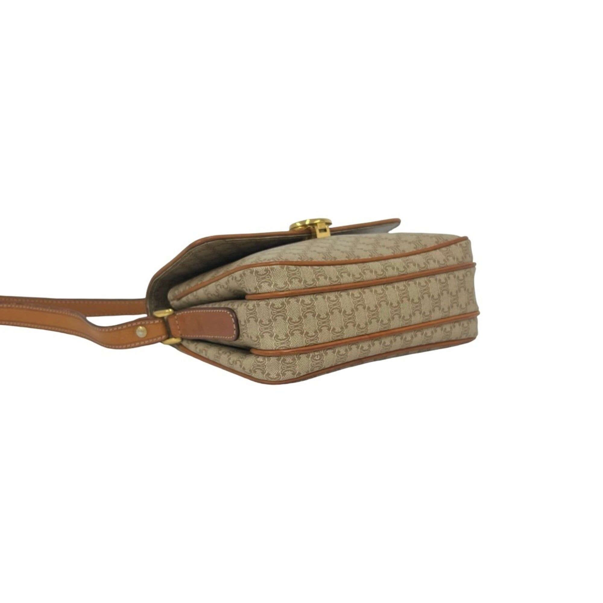 Celine CELINE Vintage Triomphe Pattern Logo Hardware Leather Shoulder Bag Pochette Beige Brown 22960 Size ONE SIZE - 7 Thumbnail