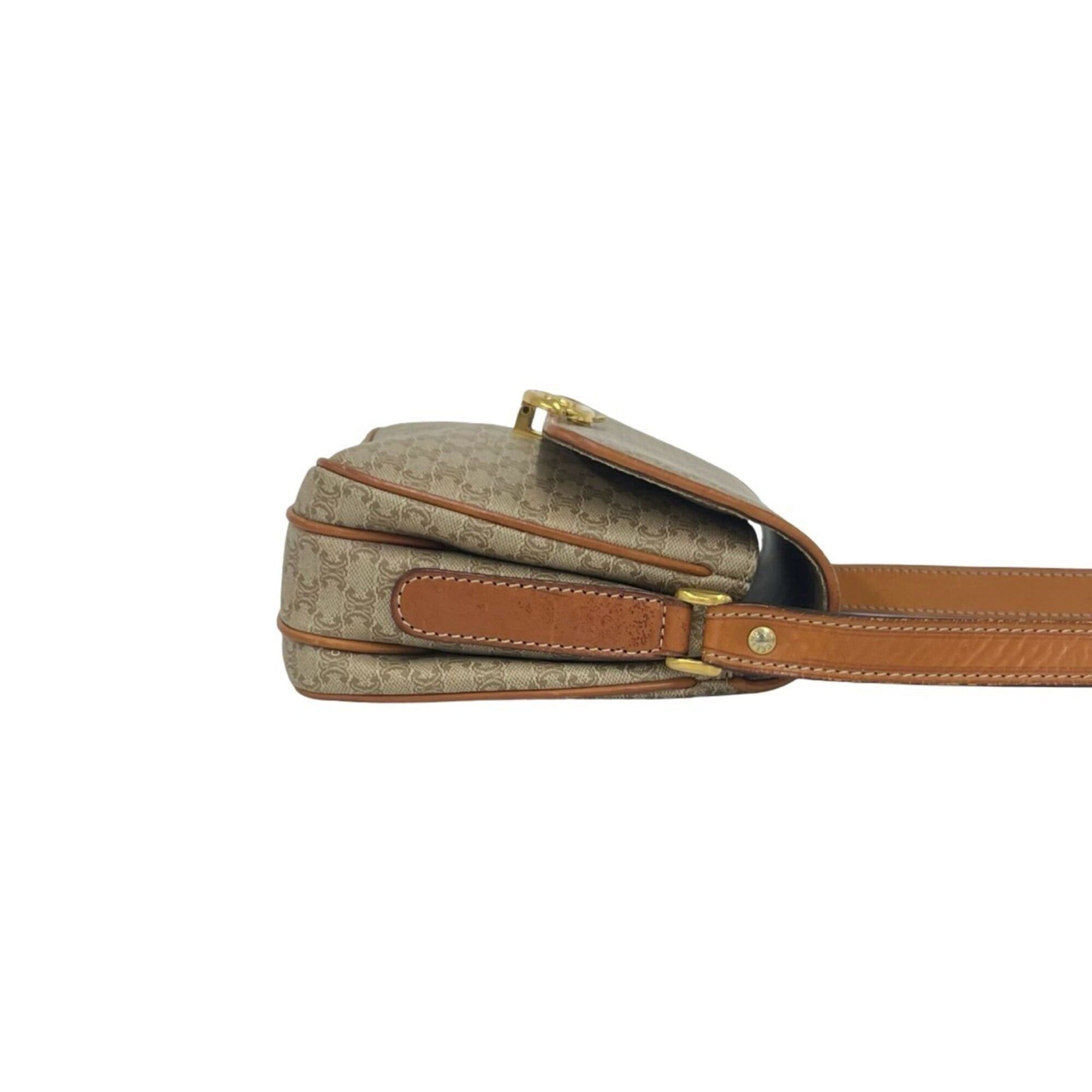 Celine CELINE Vintage Triomphe Pattern Logo Hardware Leather Shoulder Bag Pochette Beige Brown 22960 Size ONE SIZE - 6 Thumbnail