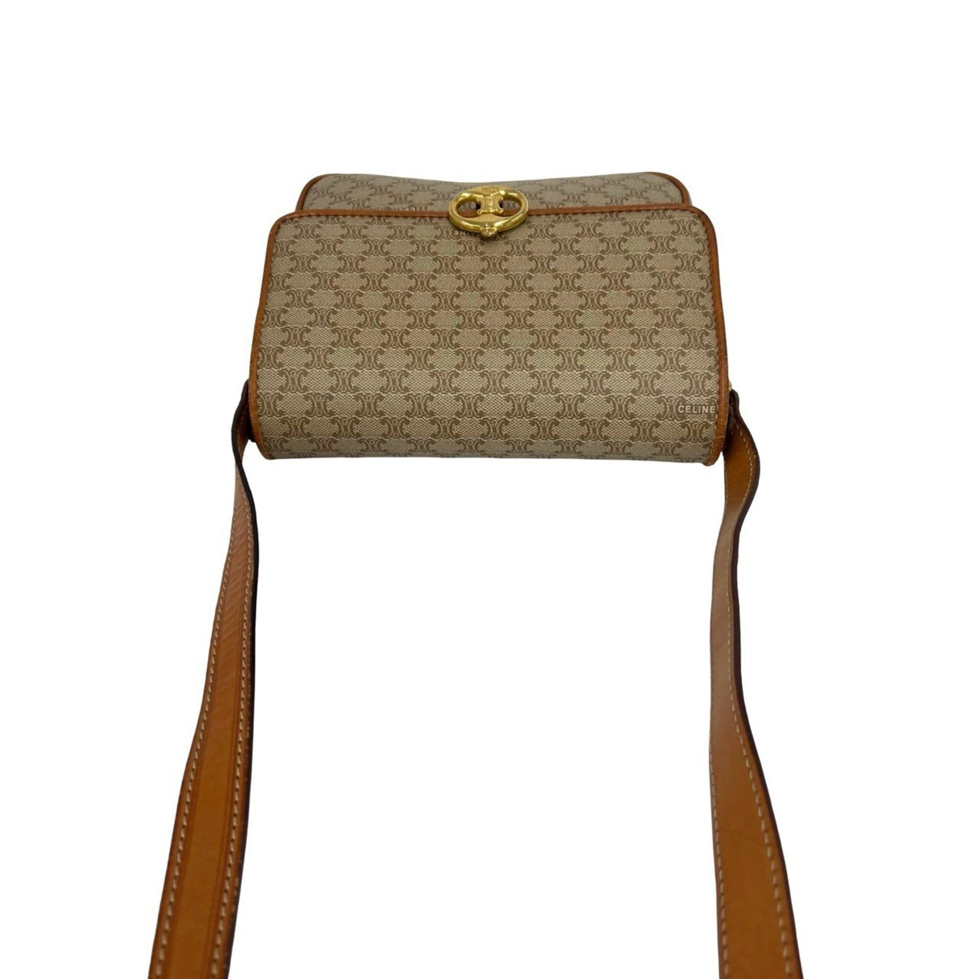 Celine CELINE Vintage Triomphe Pattern Logo Hardware Leather Shoulder Bag Pochette Beige Brown 22960 Size ONE SIZE - 4 Thumbnail
