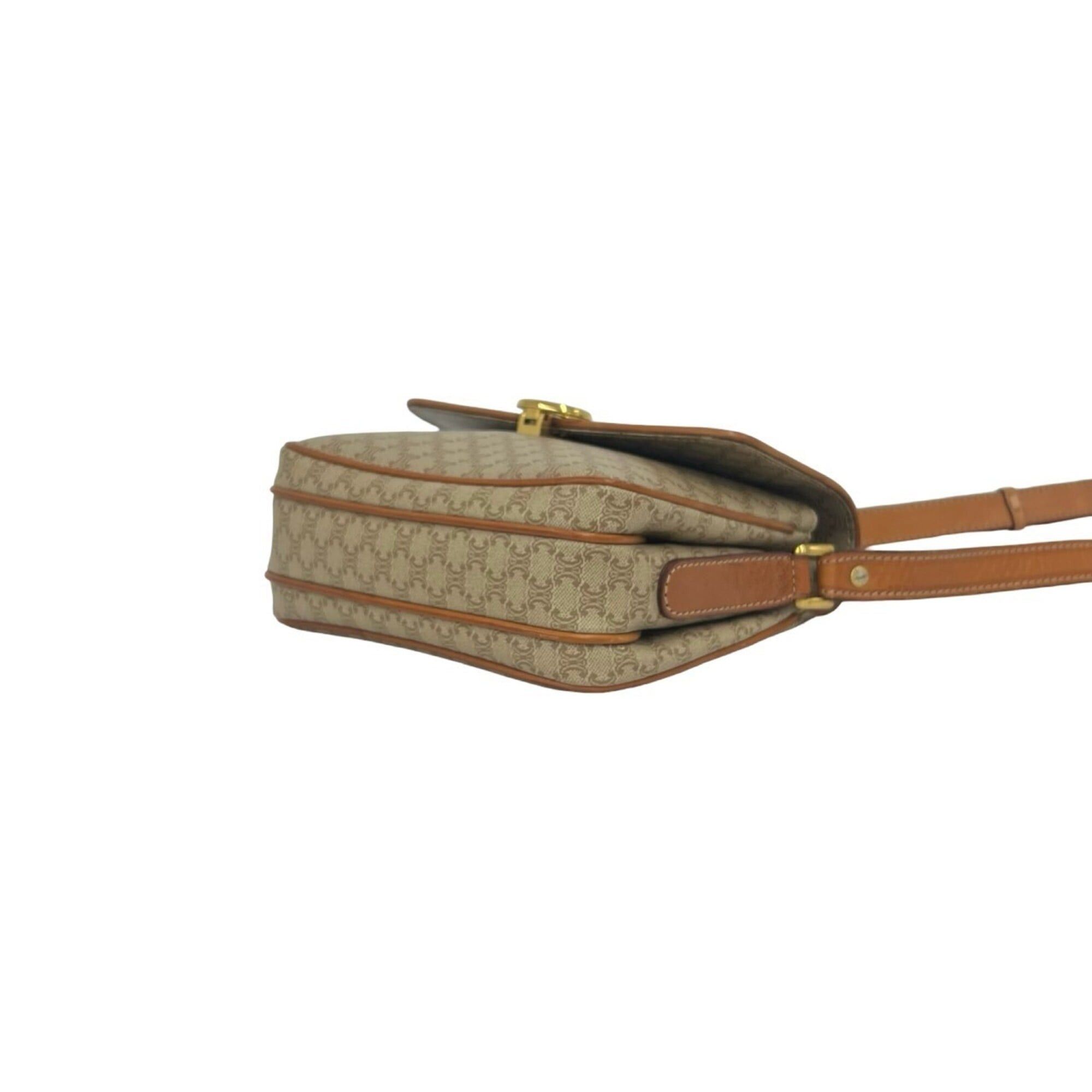 Celine CELINE Vintage Triomphe Pattern Logo Hardware Leather Shoulder Bag Pochette Beige Brown 22960 Size ONE SIZE - 8 Thumbnail